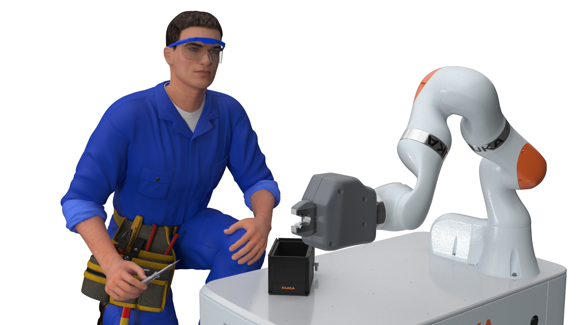 3D Engineer Repairing Robot KUKA KMR Iiwa model