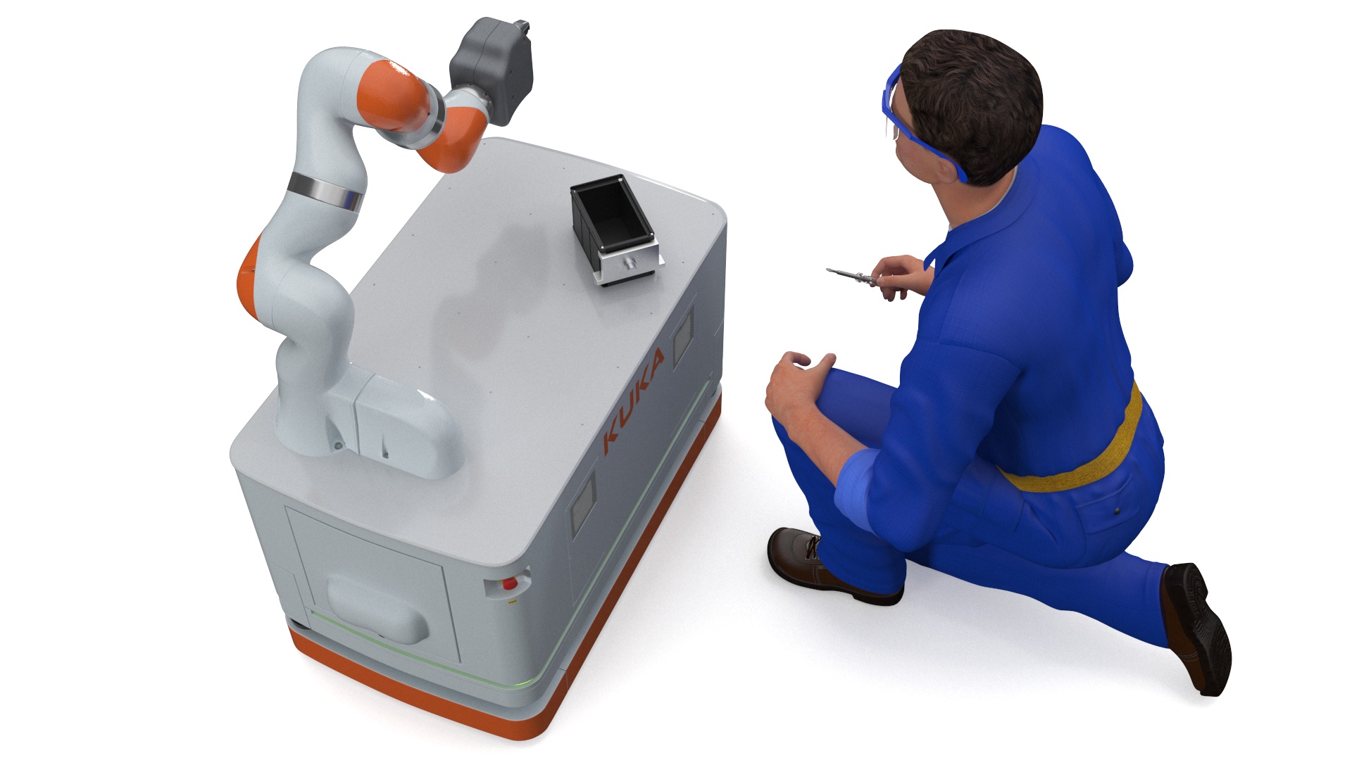 3D Engineer Repairing Robot KUKA KMR Iiwa model