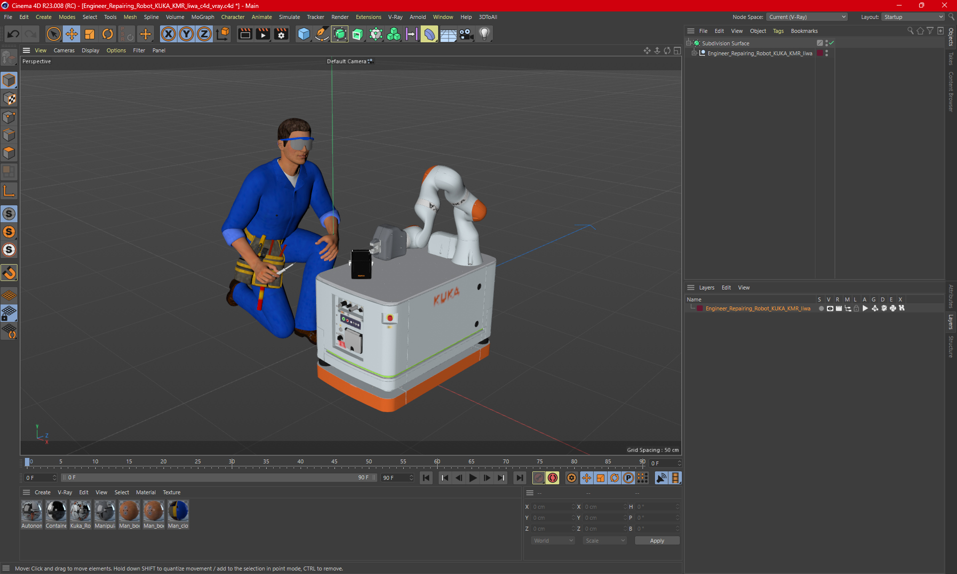 3D Engineer Repairing Robot KUKA KMR Iiwa model