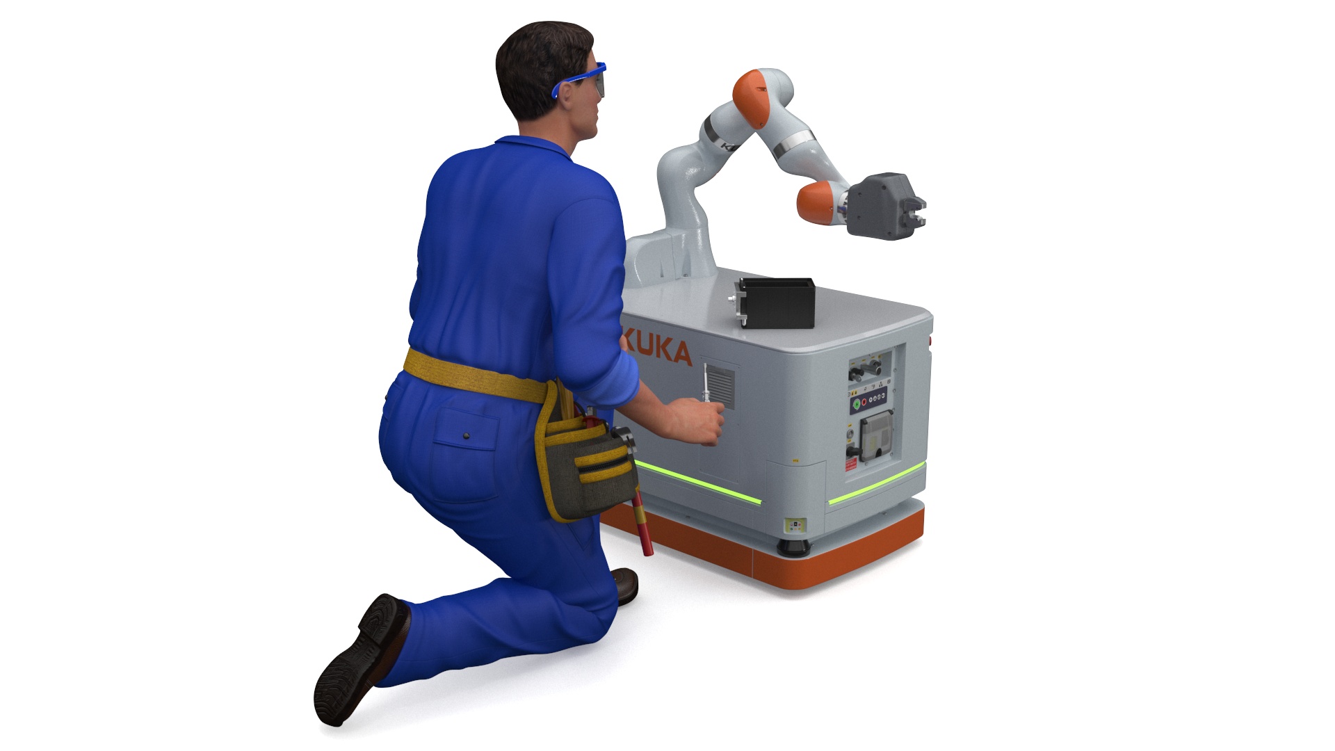 3D Engineer Repairing Robot KUKA KMR Iiwa model