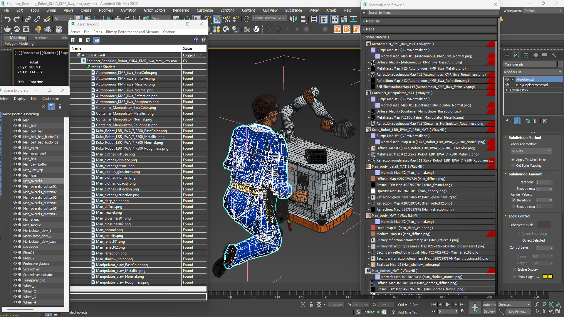 3D Engineer Repairing Robot KUKA KMR Iiwa model