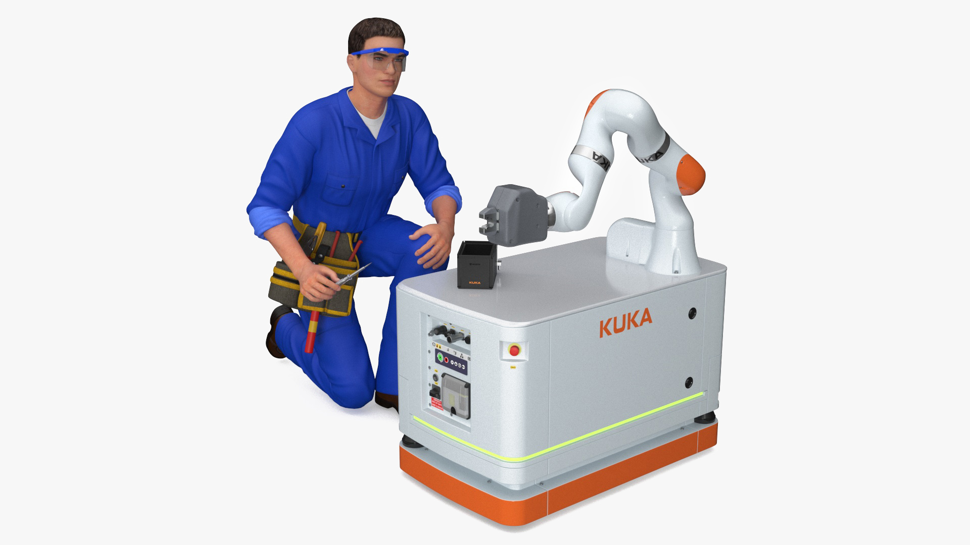 3D Engineer Repairing Robot KUKA KMR Iiwa model