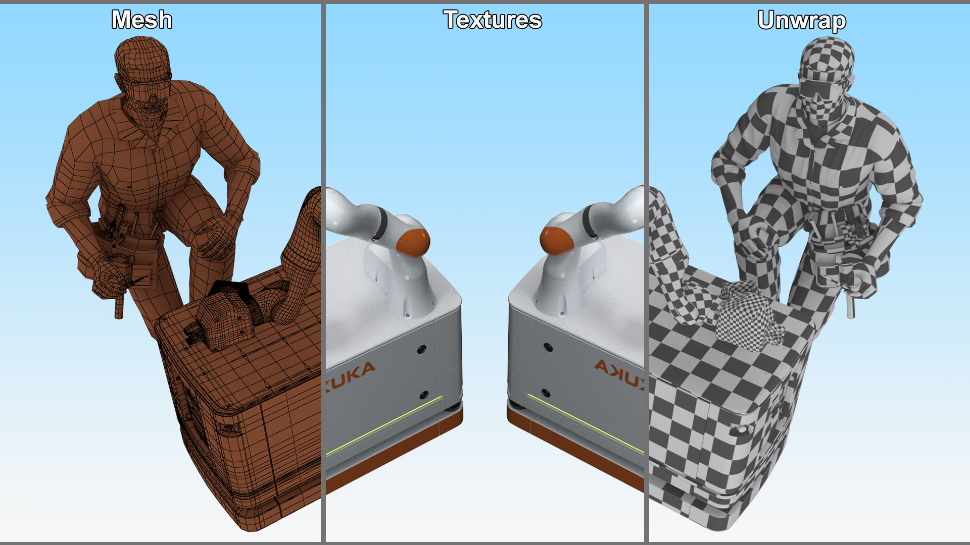 3D Engineer Repairing Robot KUKA KMR Iiwa model