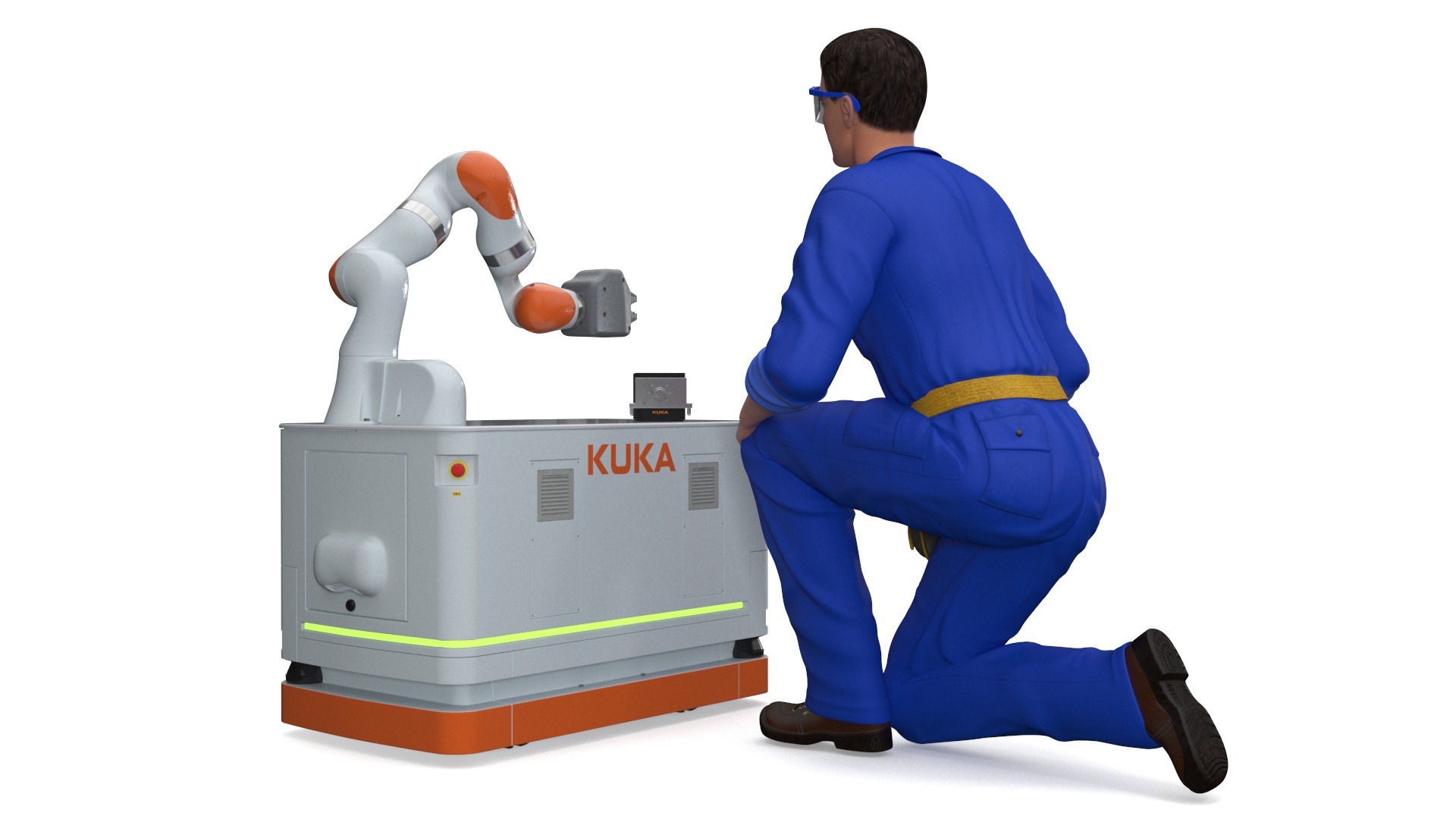 3D Engineer Repairing Robot KUKA KMR Iiwa model