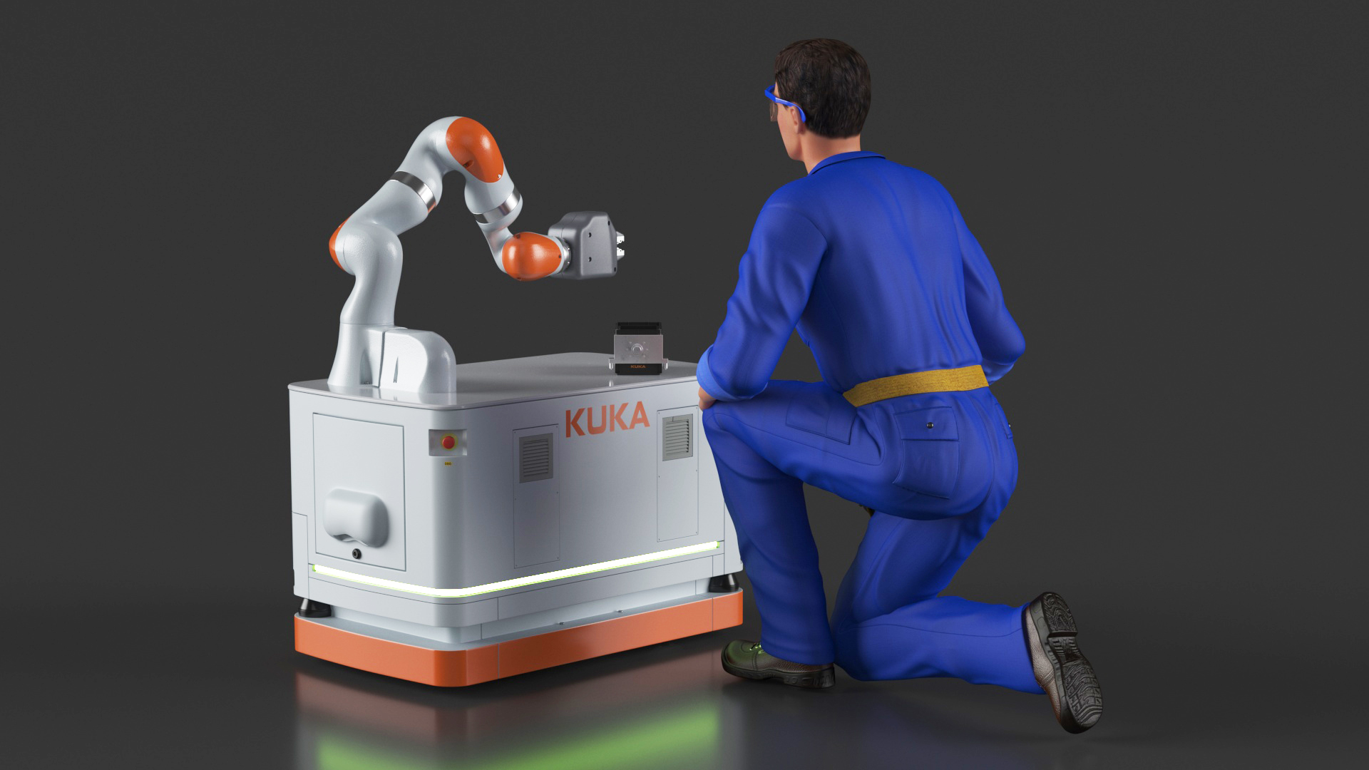 3D Engineer Repairing Robot KUKA KMR Iiwa model