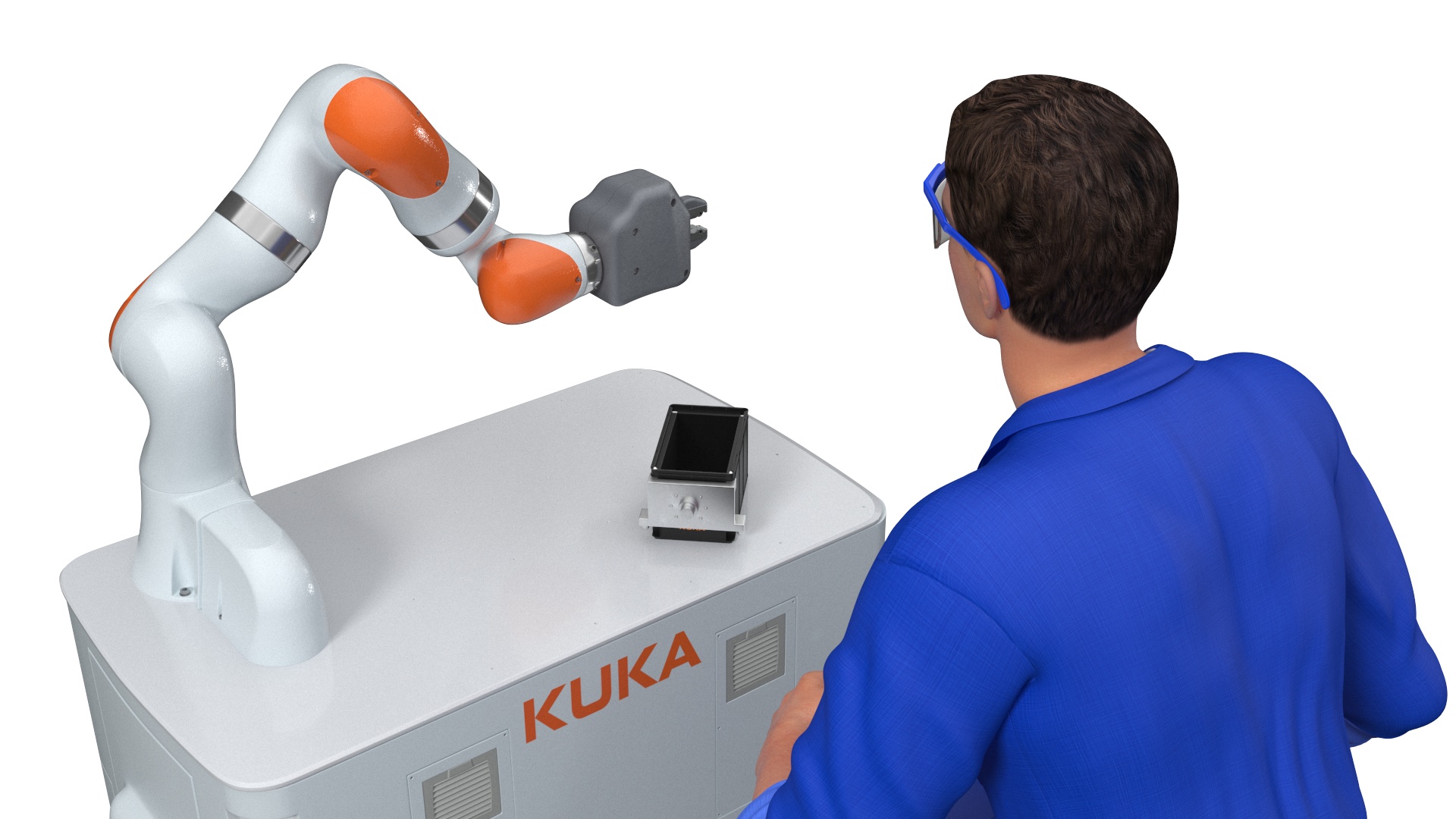 3D Engineer Repairing Robot KUKA KMR Iiwa model