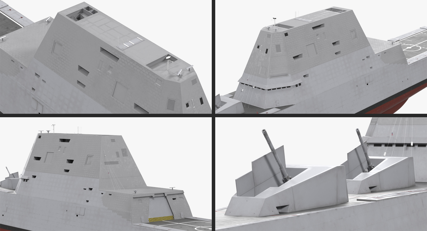 3D Zumwalt Class Destroyer US Stealth Ship Rigged