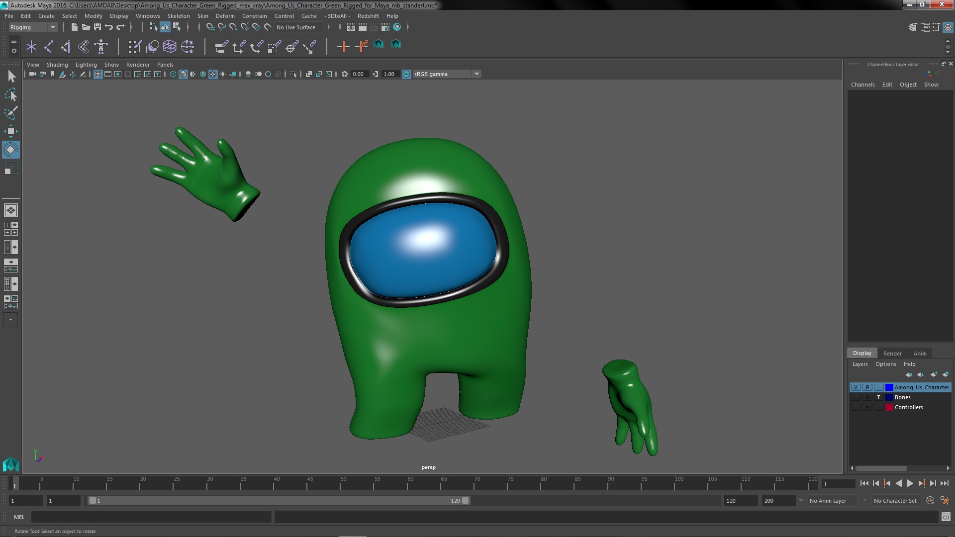 3D model Among Us Character Green Rigged for Maya