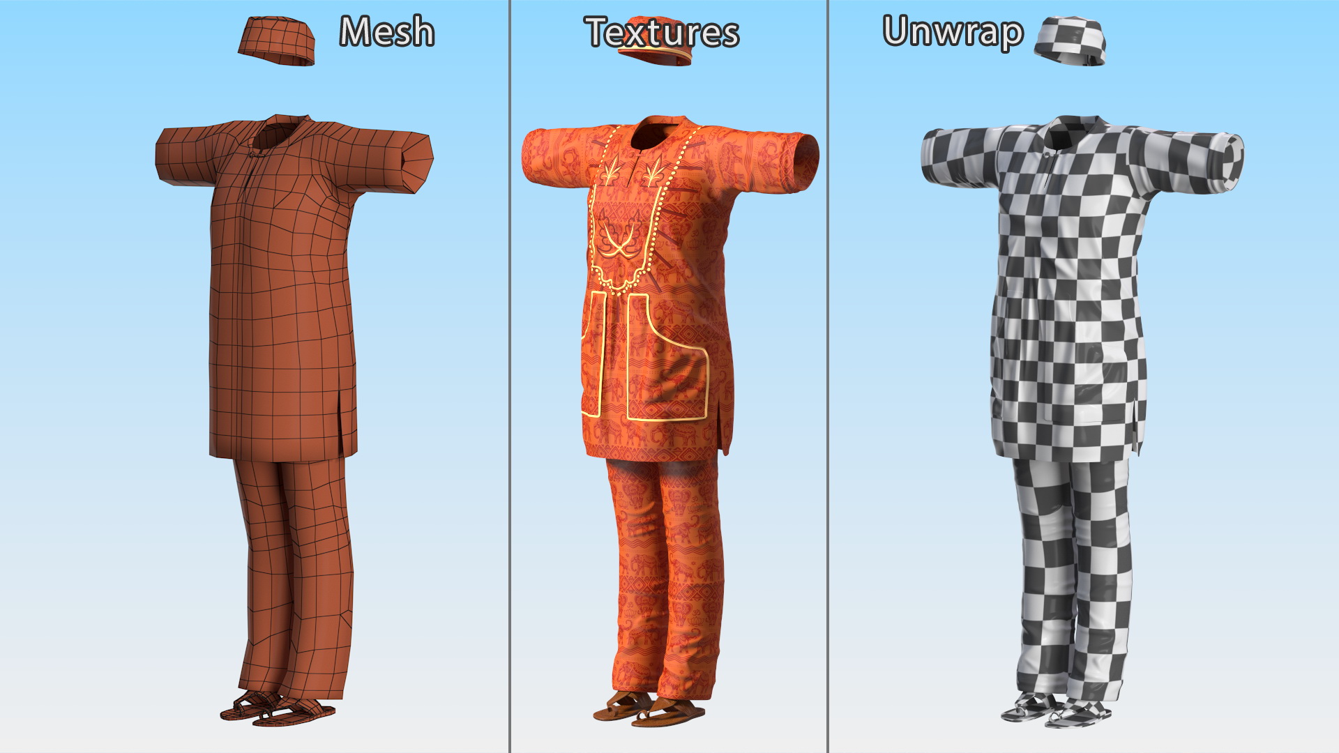 3D model Clothes Set Traditional African Style for Men