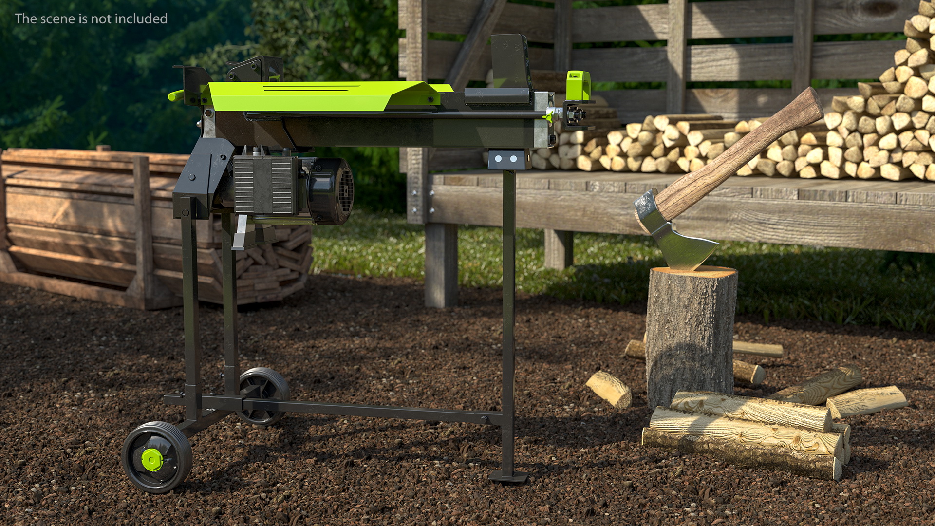 Electric Log Splitter with Stand Rigged 3D model