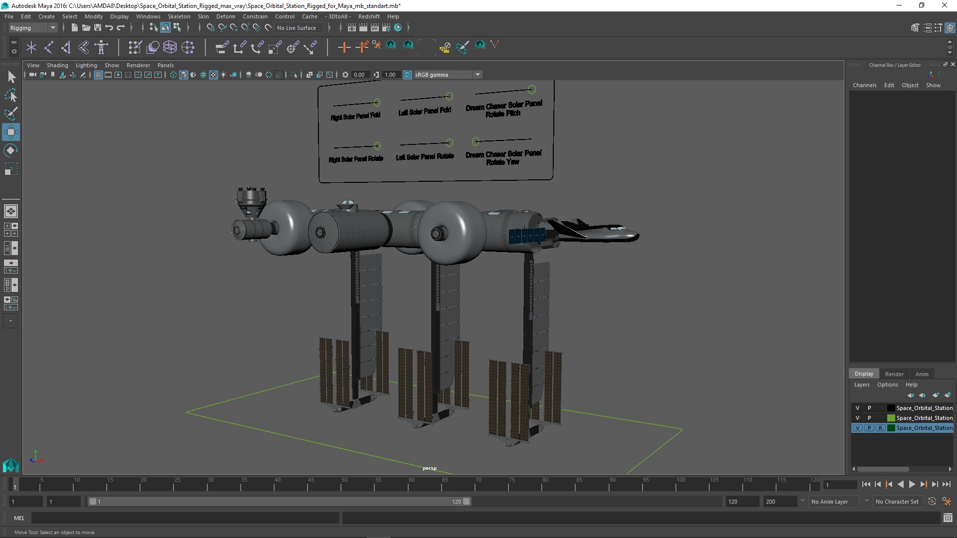 Space Orbital Station Rigged for Maya 3D