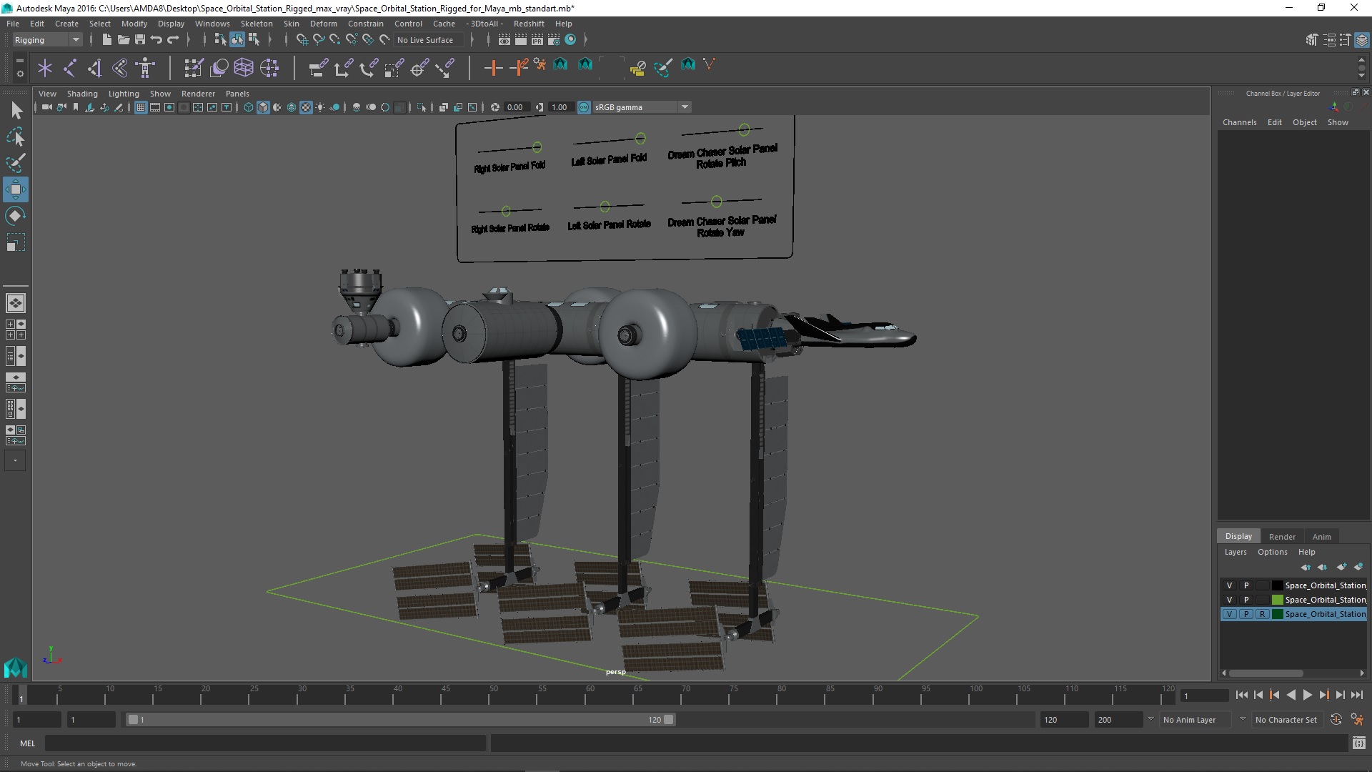 Space Orbital Station Rigged for Maya 3D