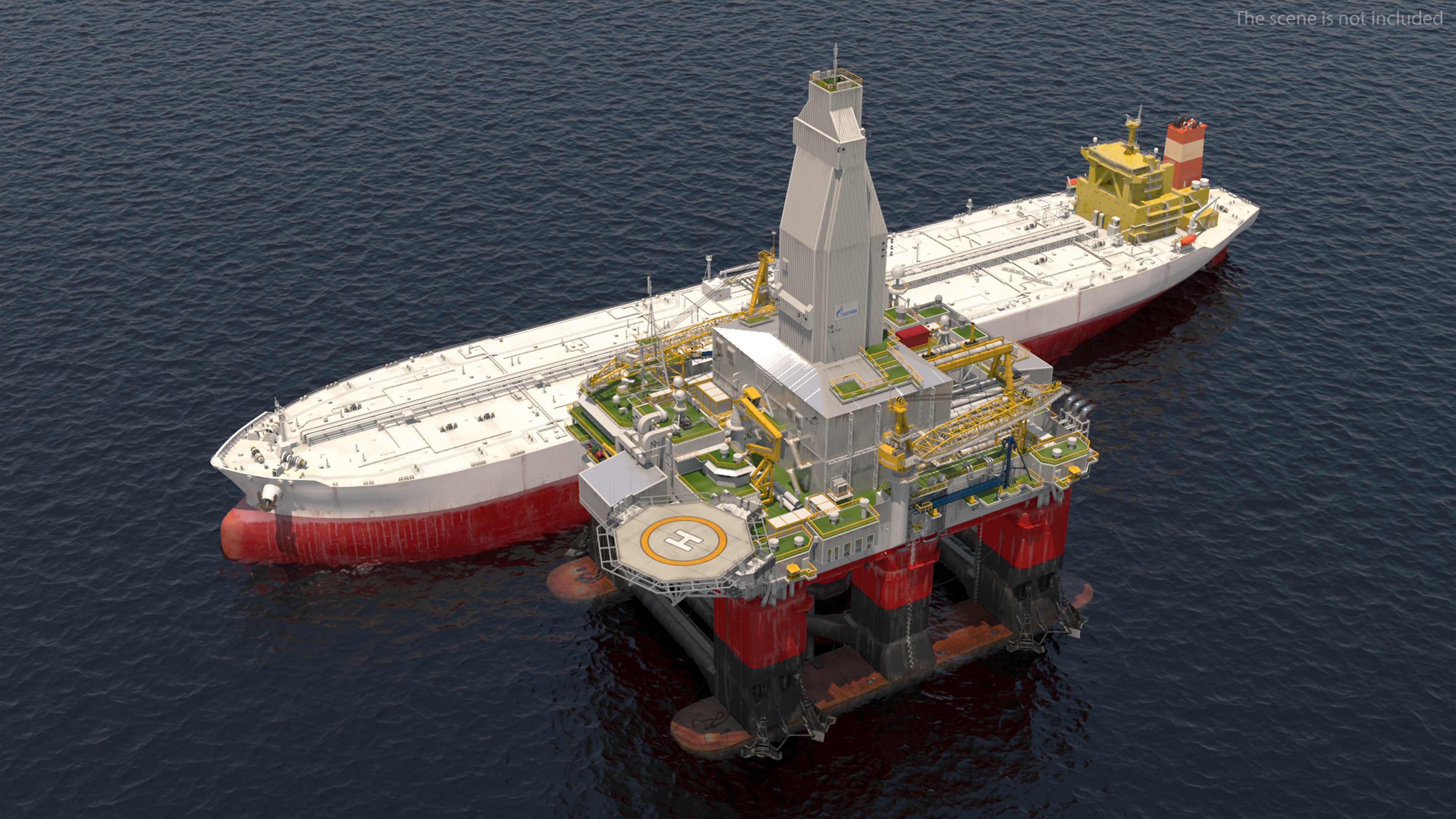 Oil Carrier Ship with Offshore Rig 3D model