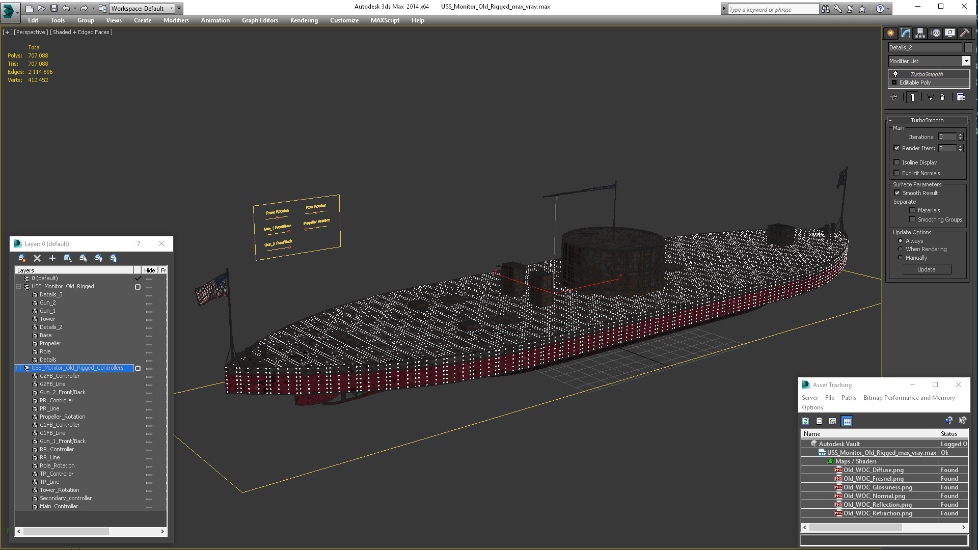 USS Monitor Old Rigged 3D