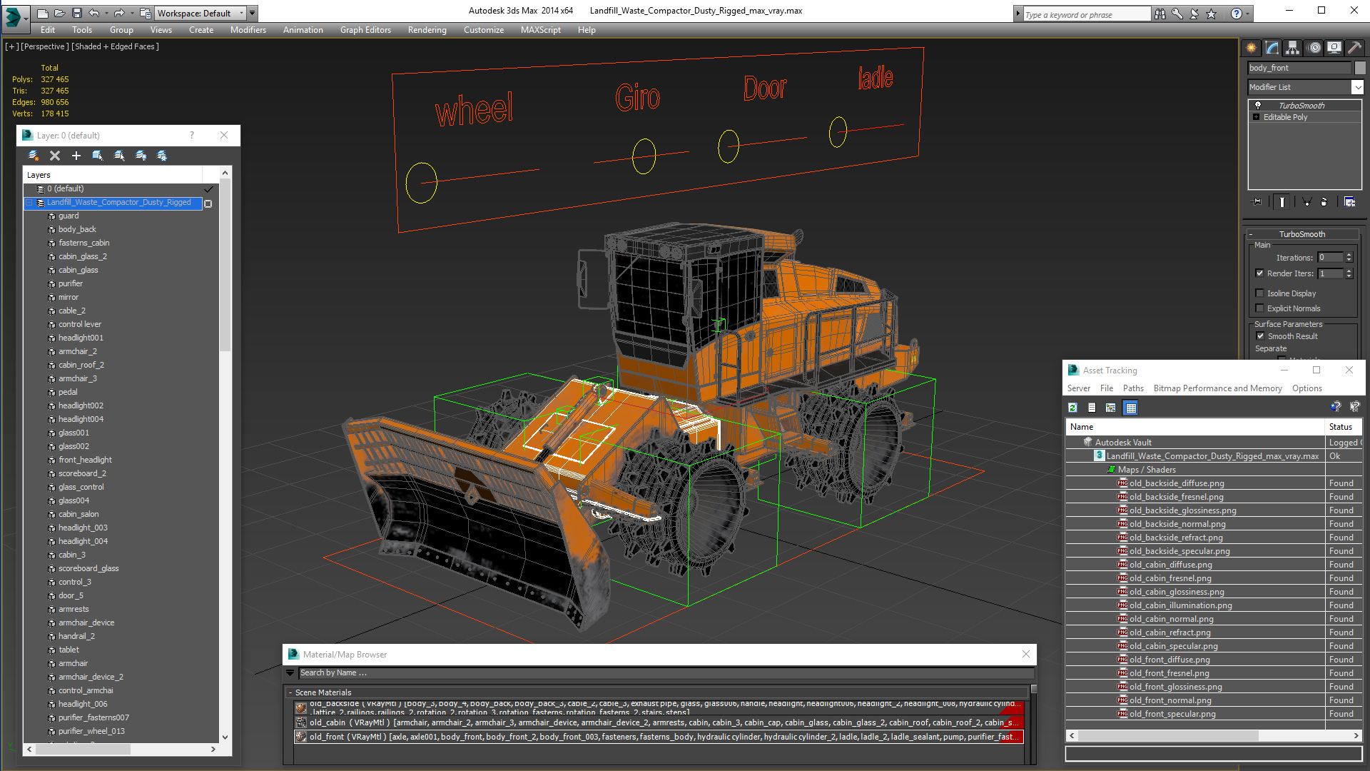 Landfill Waste Compactor Dusty Rigged 3D