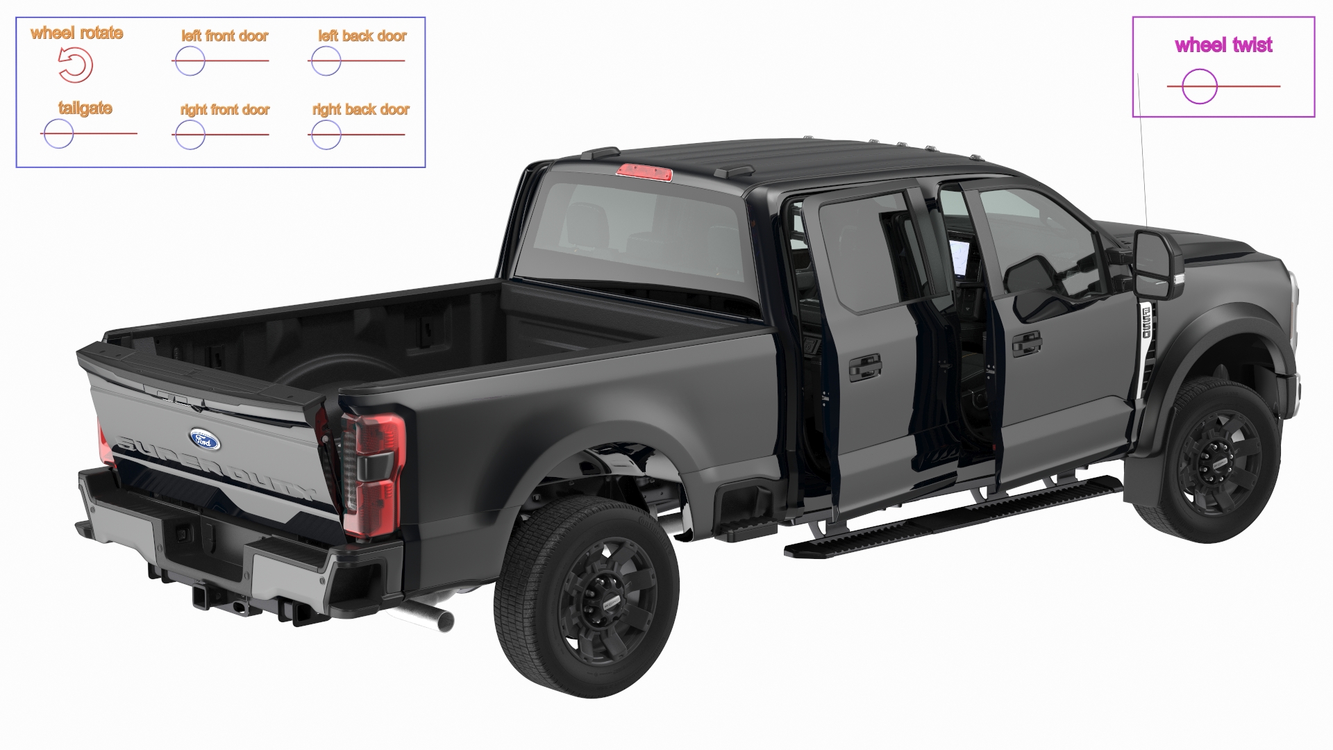 3D Black Ford Super Duty F550 Rigged model