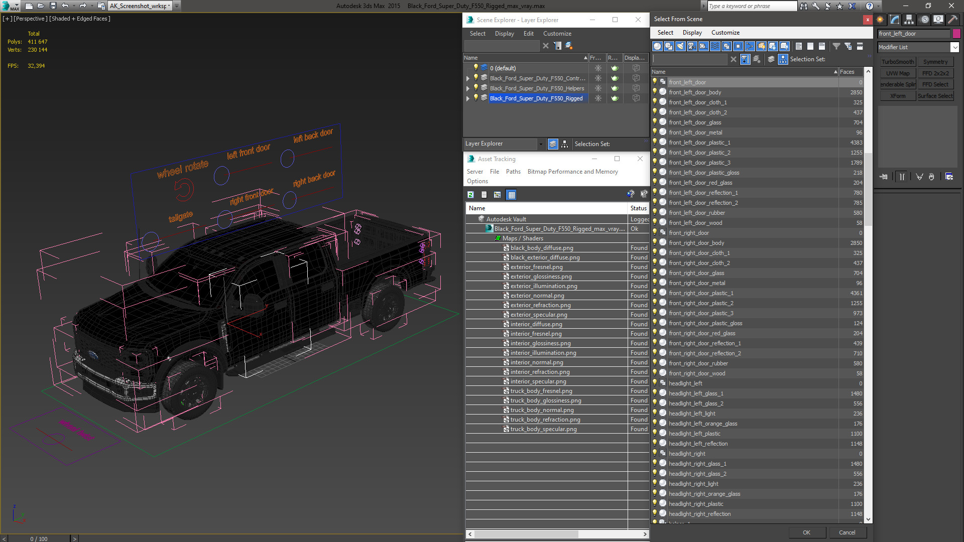 3D Black Ford Super Duty F550 Rigged model