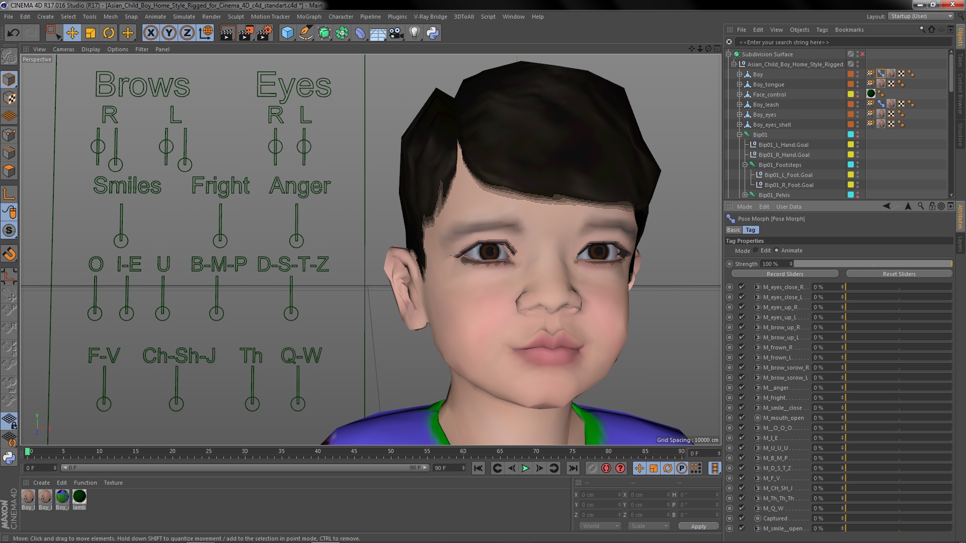 Asian Child Boy Home Style Rigged for Cinema 4D 3D