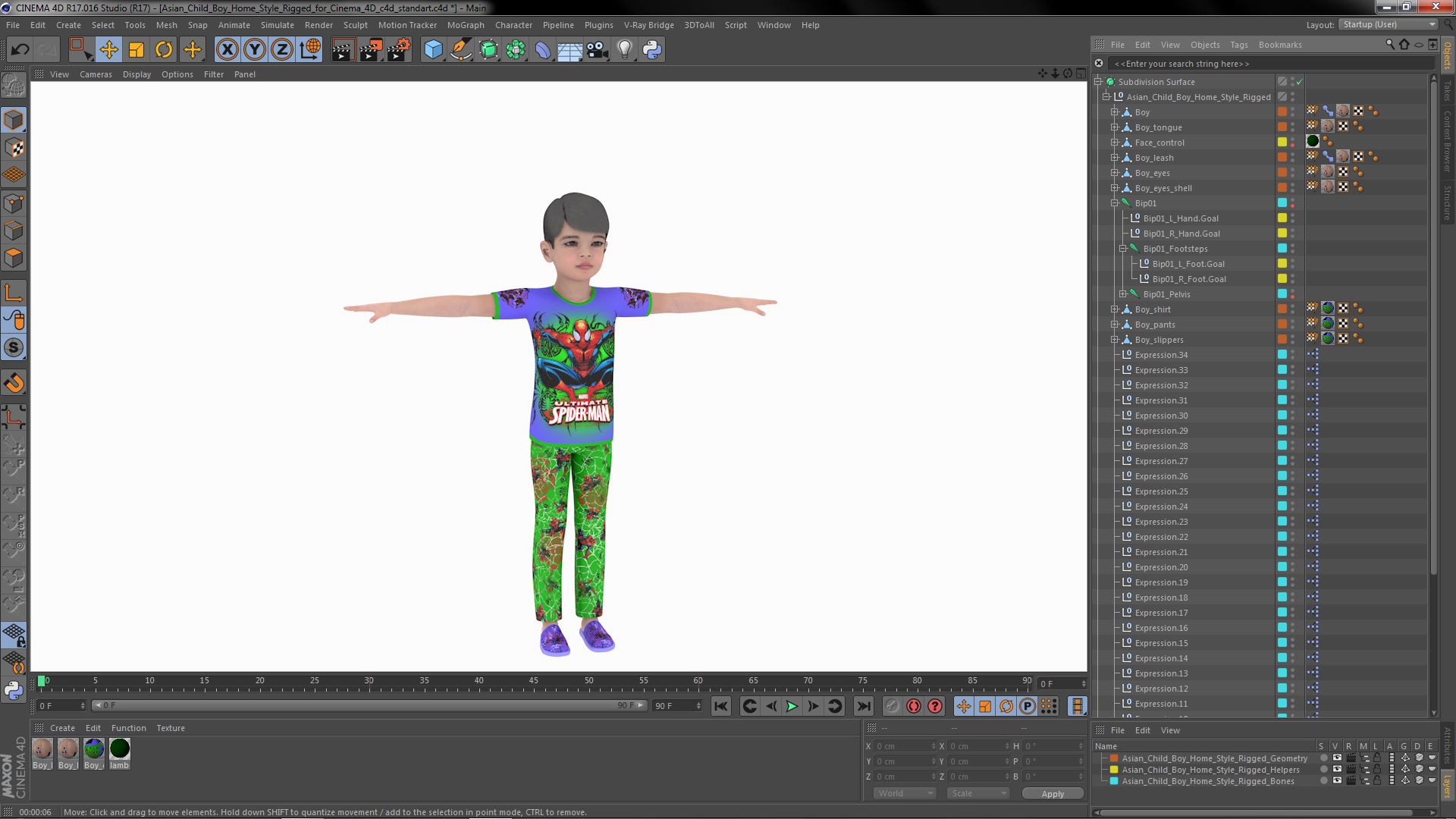 Asian Child Boy Home Style Rigged for Cinema 4D 3D