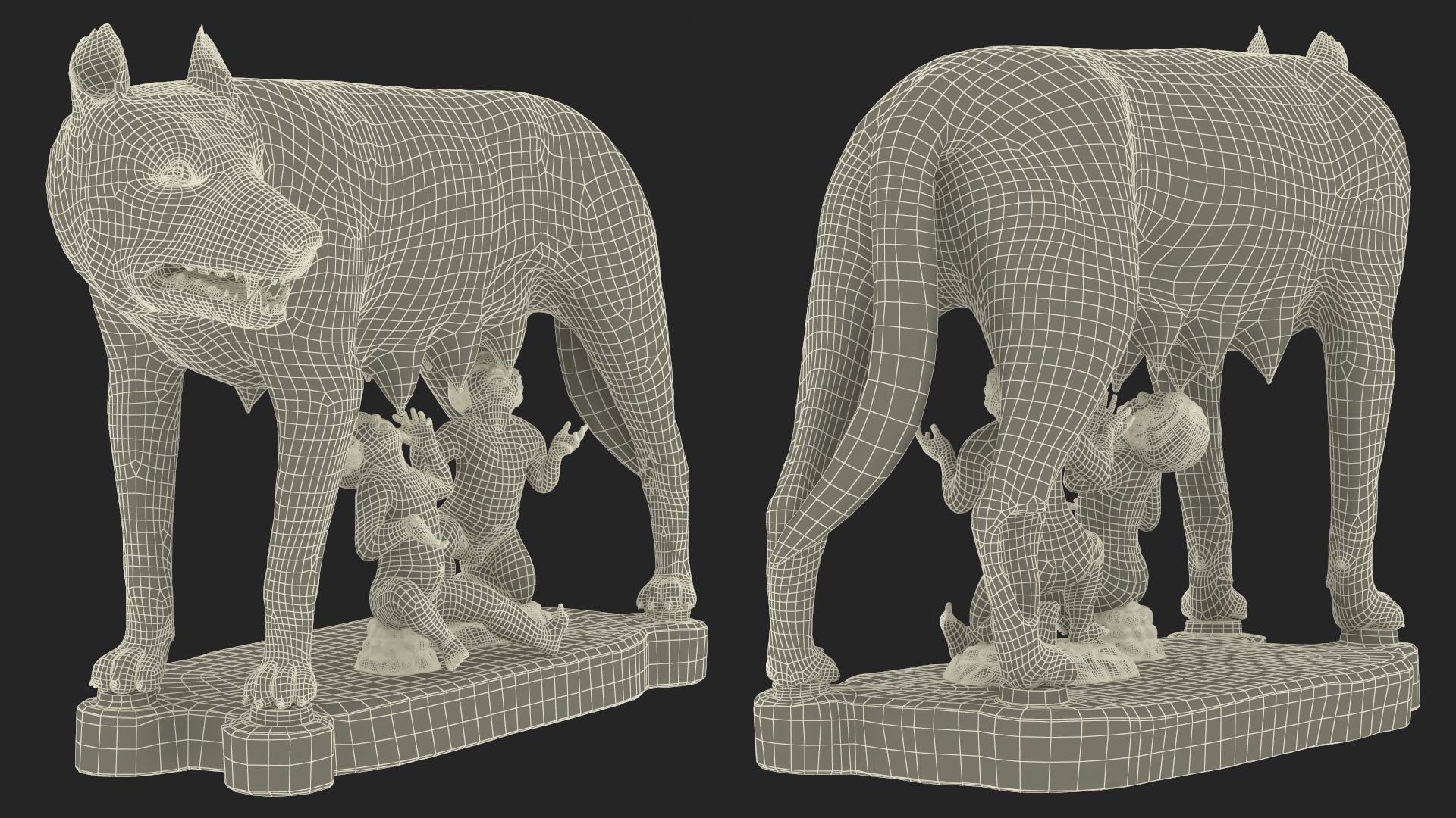 3D Capitoline Wolf with Romulus and Remus for 3D Print