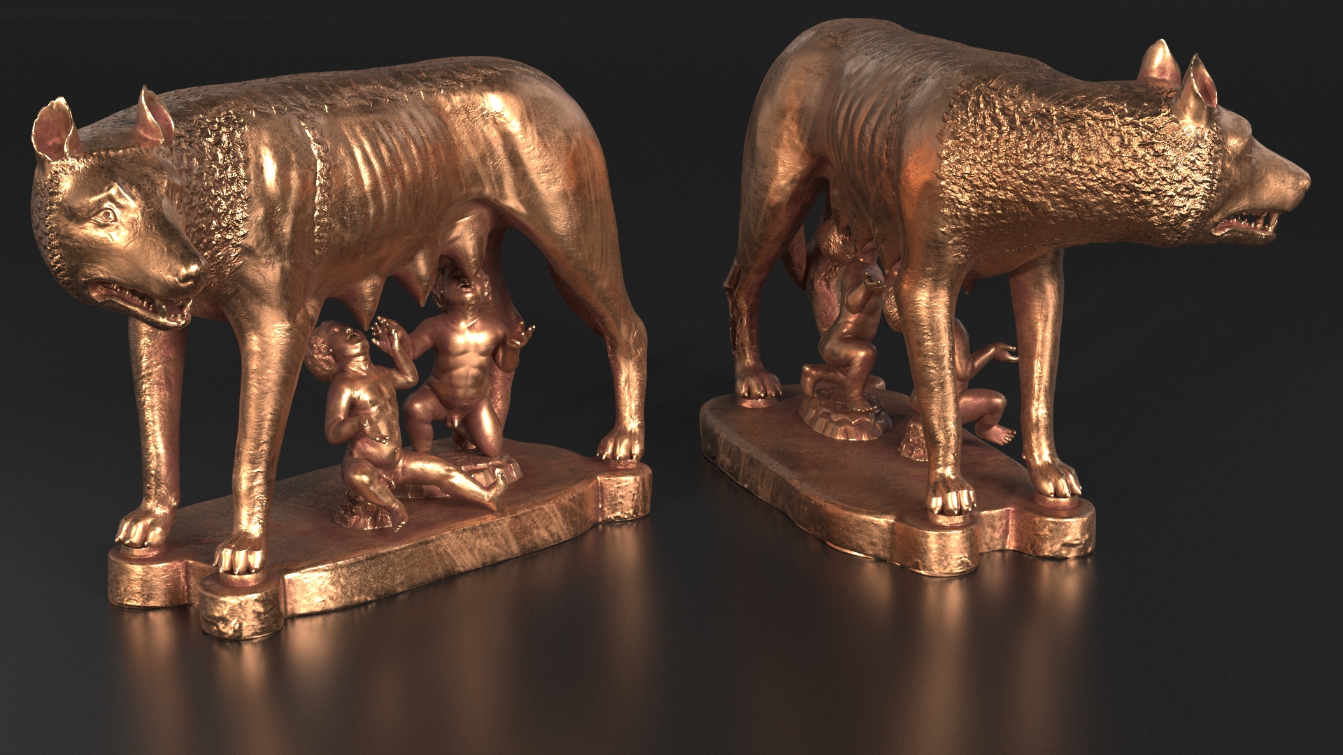 3D Capitoline Wolf with Romulus and Remus for 3D Print