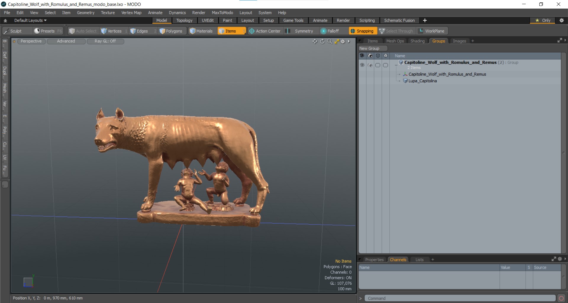 3D Capitoline Wolf with Romulus and Remus for 3D Print