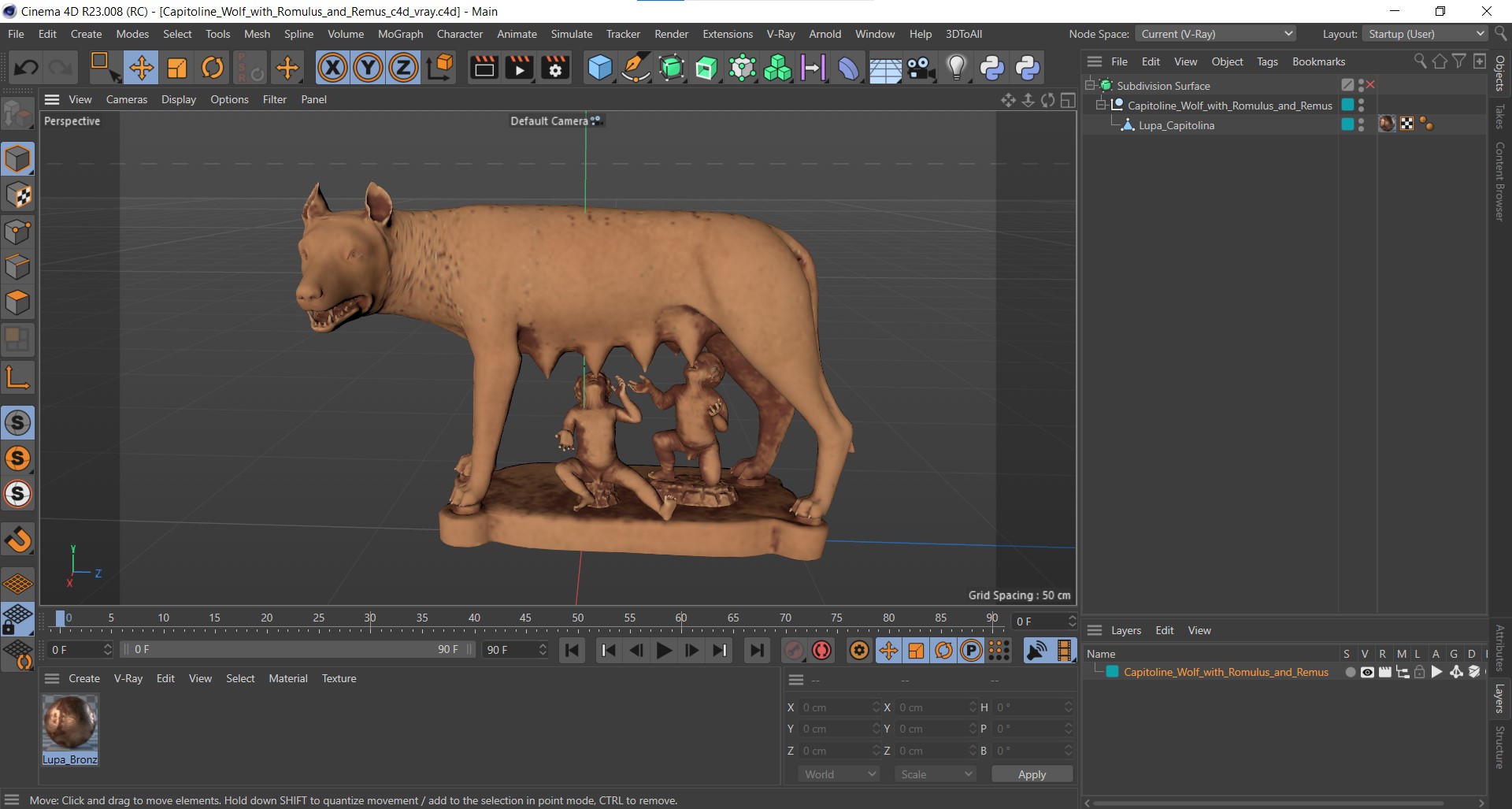 3D Capitoline Wolf with Romulus and Remus for 3D Print