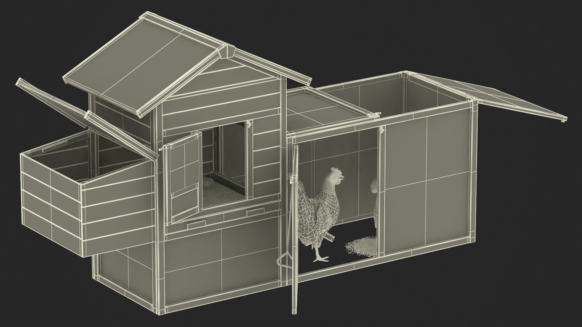 3D Red Small Chicken Coop with Chickens