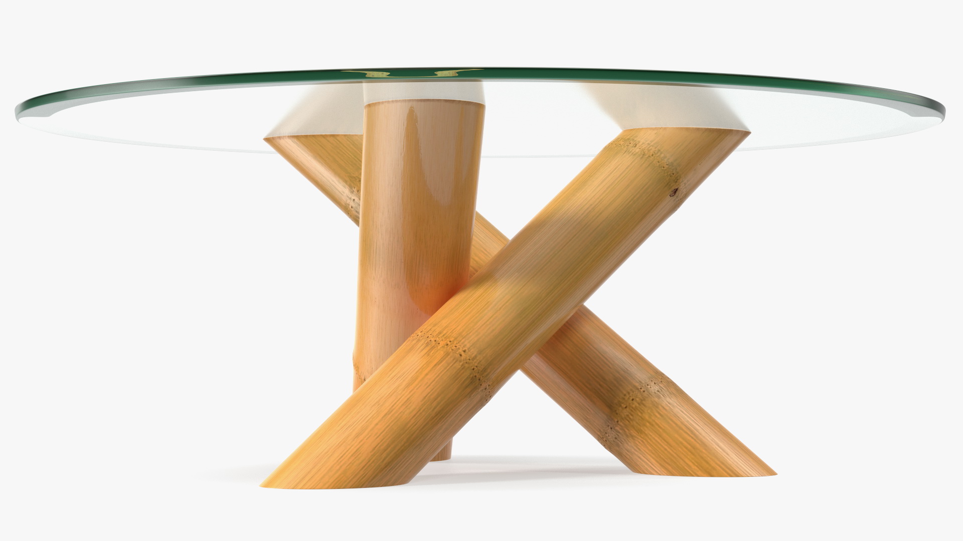 3D model Round Bamboo Coffee Table with Glass Top