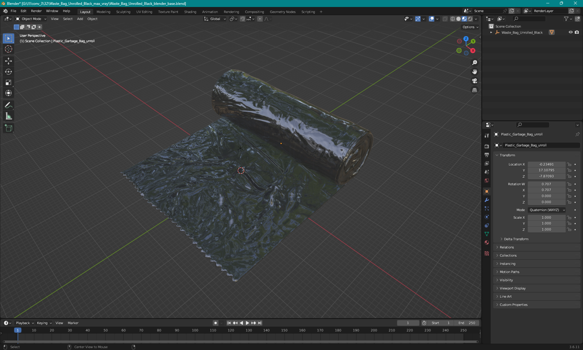 Waste Bag Unrolled Black 3D model