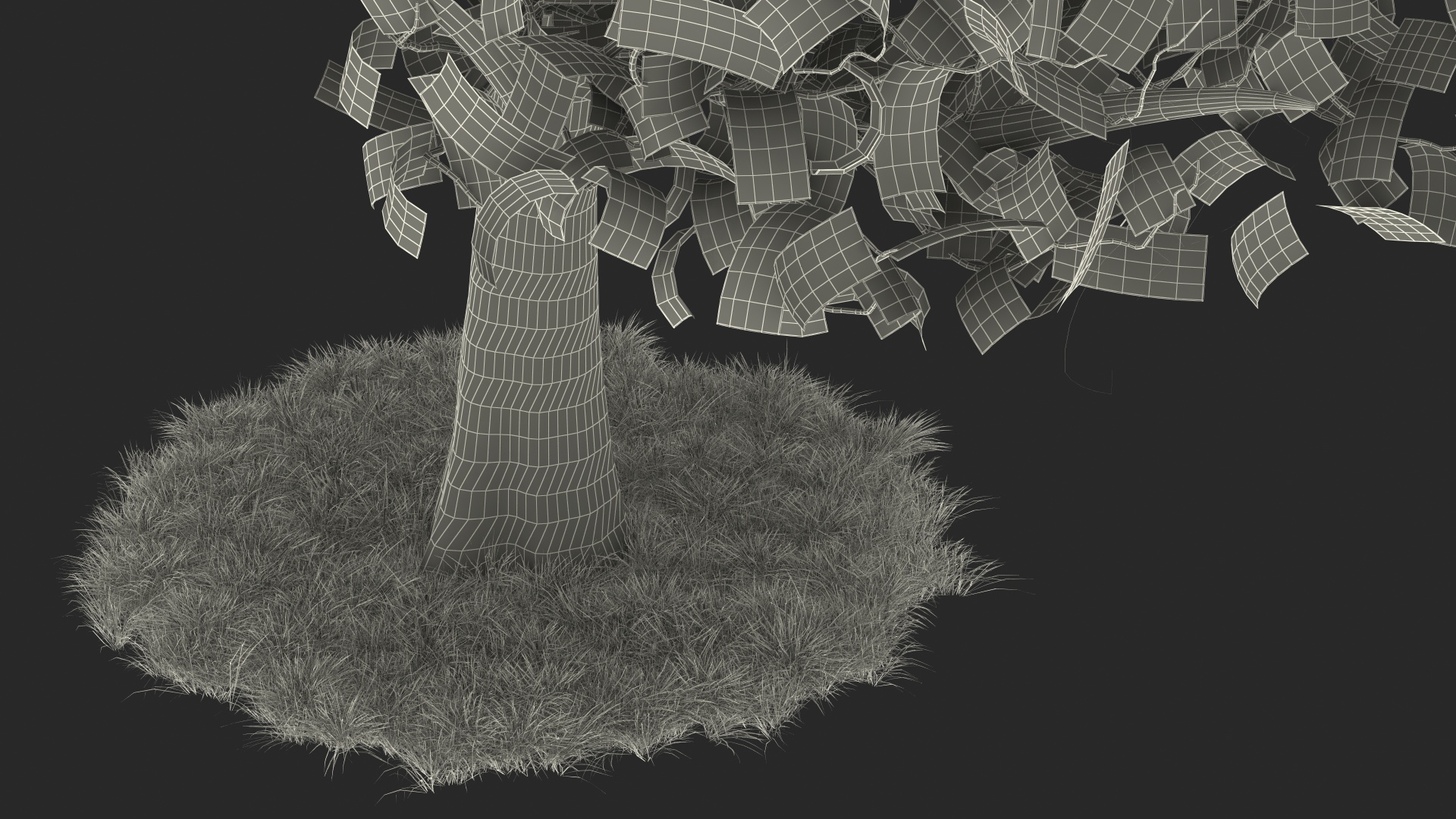 3D Money Tree with Dollars Blown by the Wind