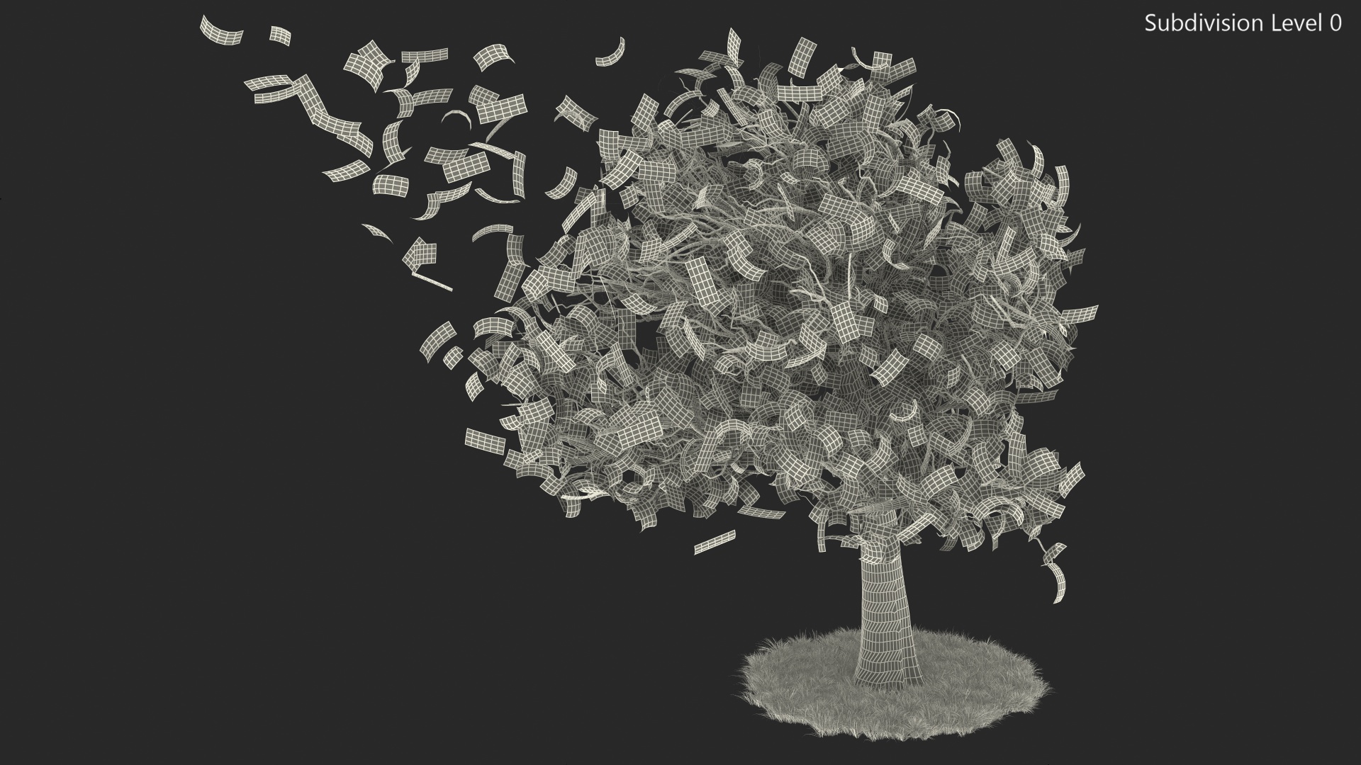 3D Money Tree with Dollars Blown by the Wind