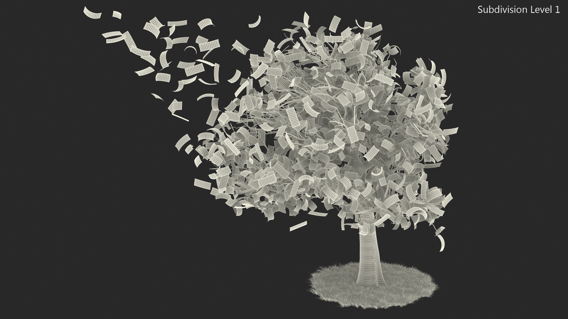 3D Money Tree with Dollars Blown by the Wind