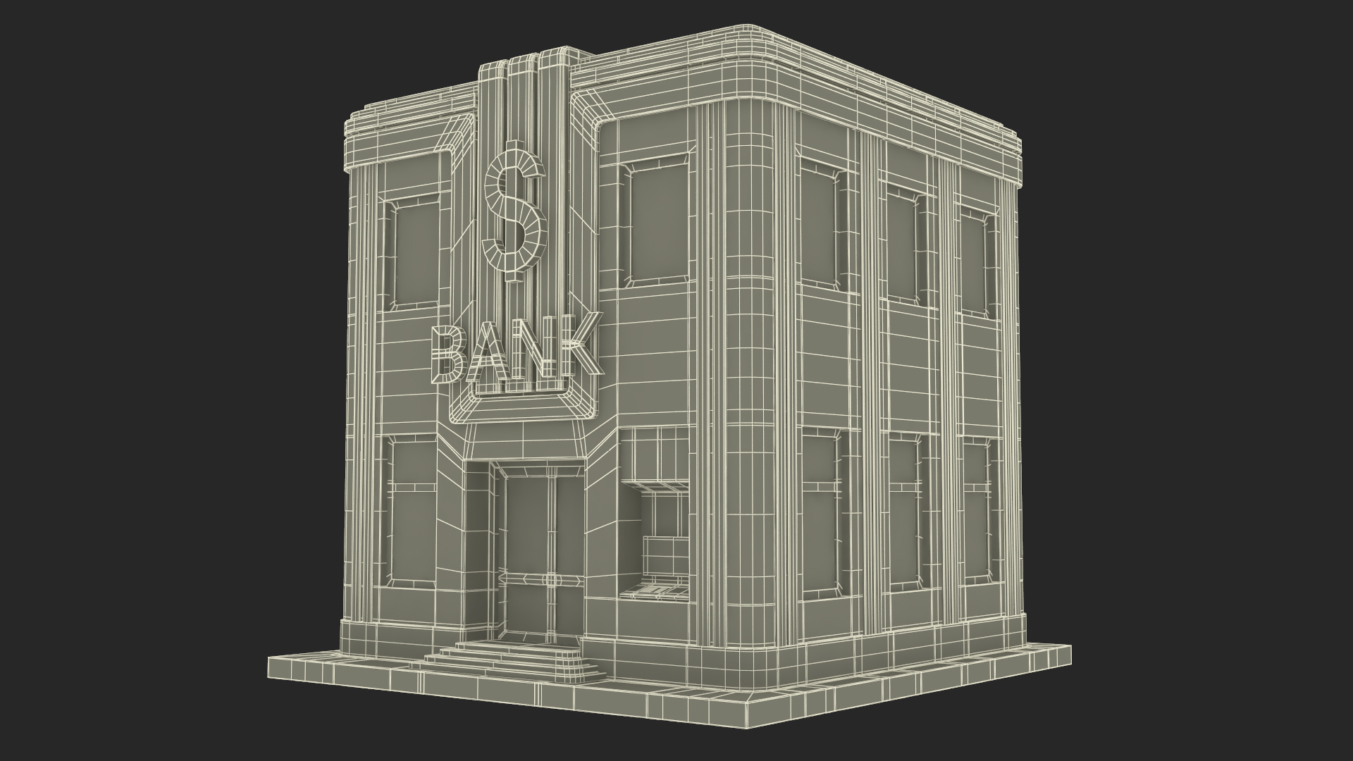 Cartoon Bank Building Green 3D