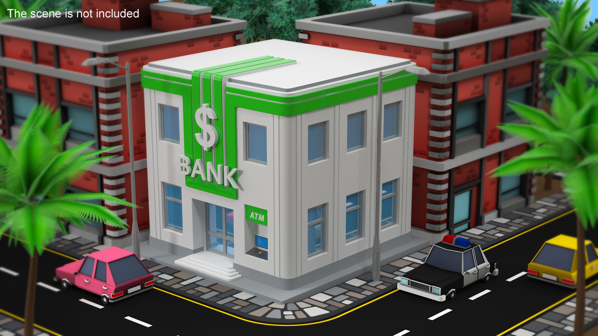 Cartoon Bank Building Green 3D