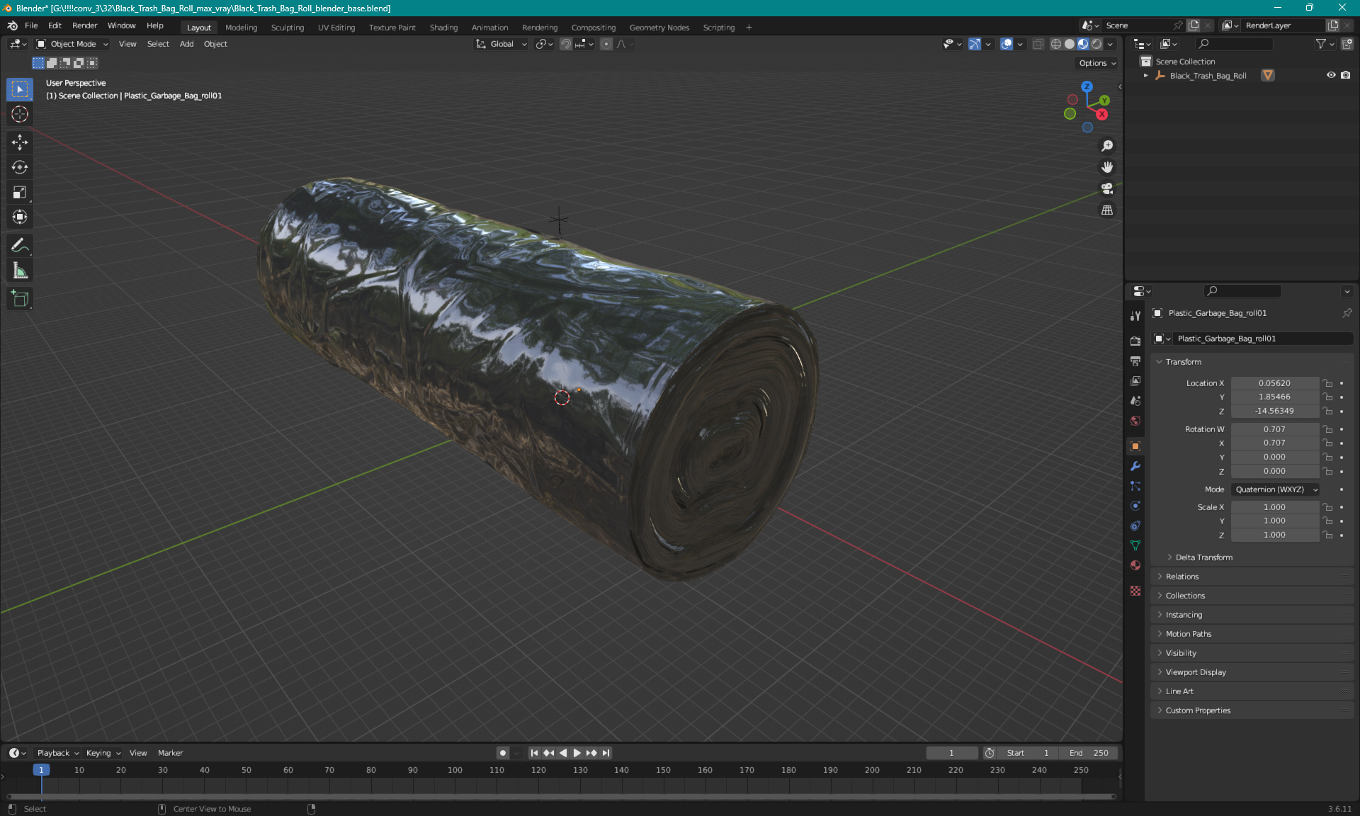 3D model Black Trash Bag Roll