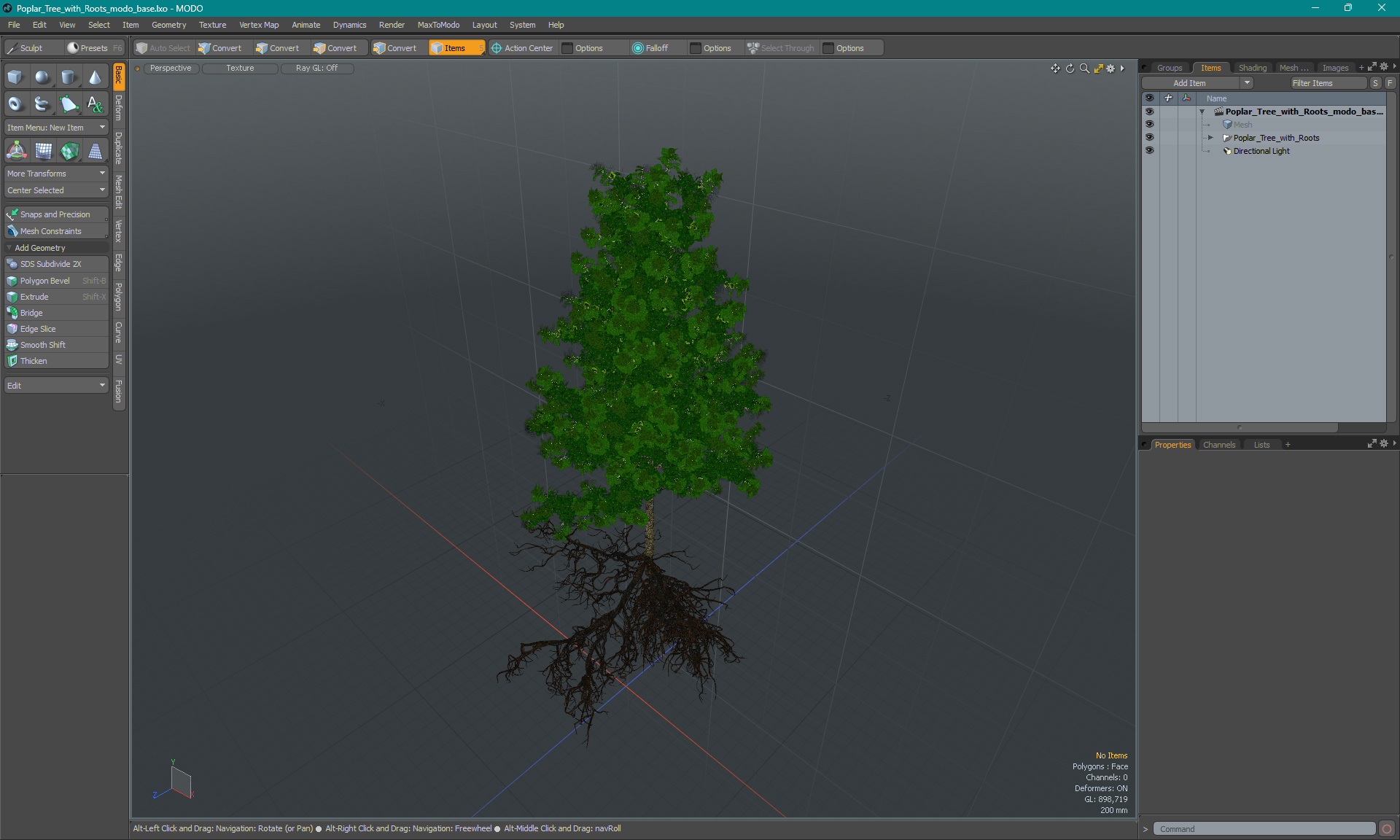 Poplar Tree with Roots 3D