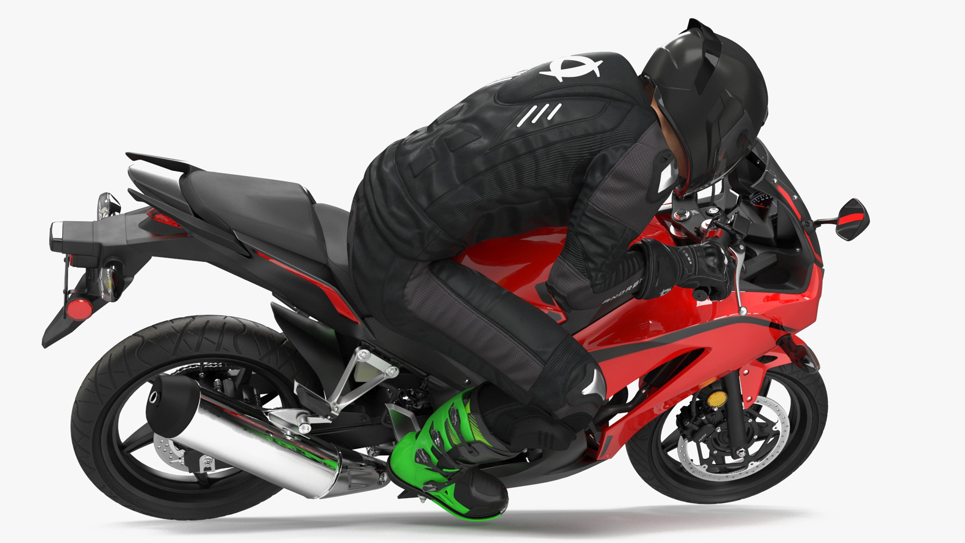 3D Racing Motorcycle with Rider Turning