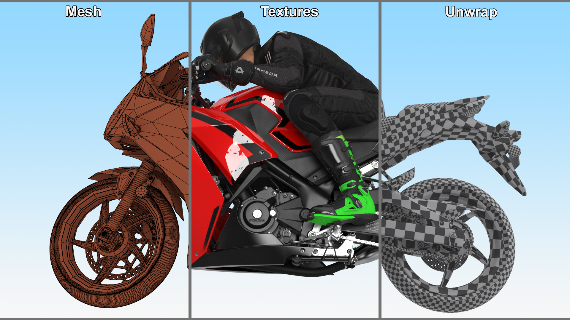 3D Racing Motorcycle with Rider Turning