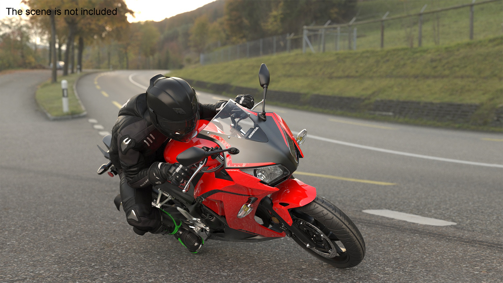 3D Racing Motorcycle with Rider Turning