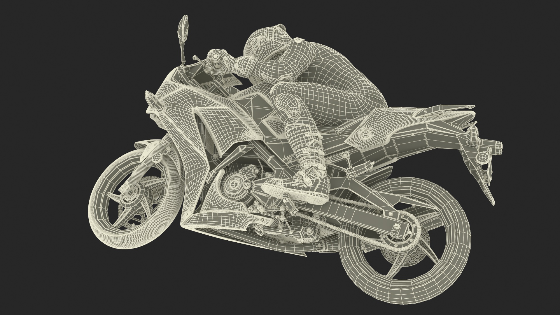 3D Racing Motorcycle with Rider Turning