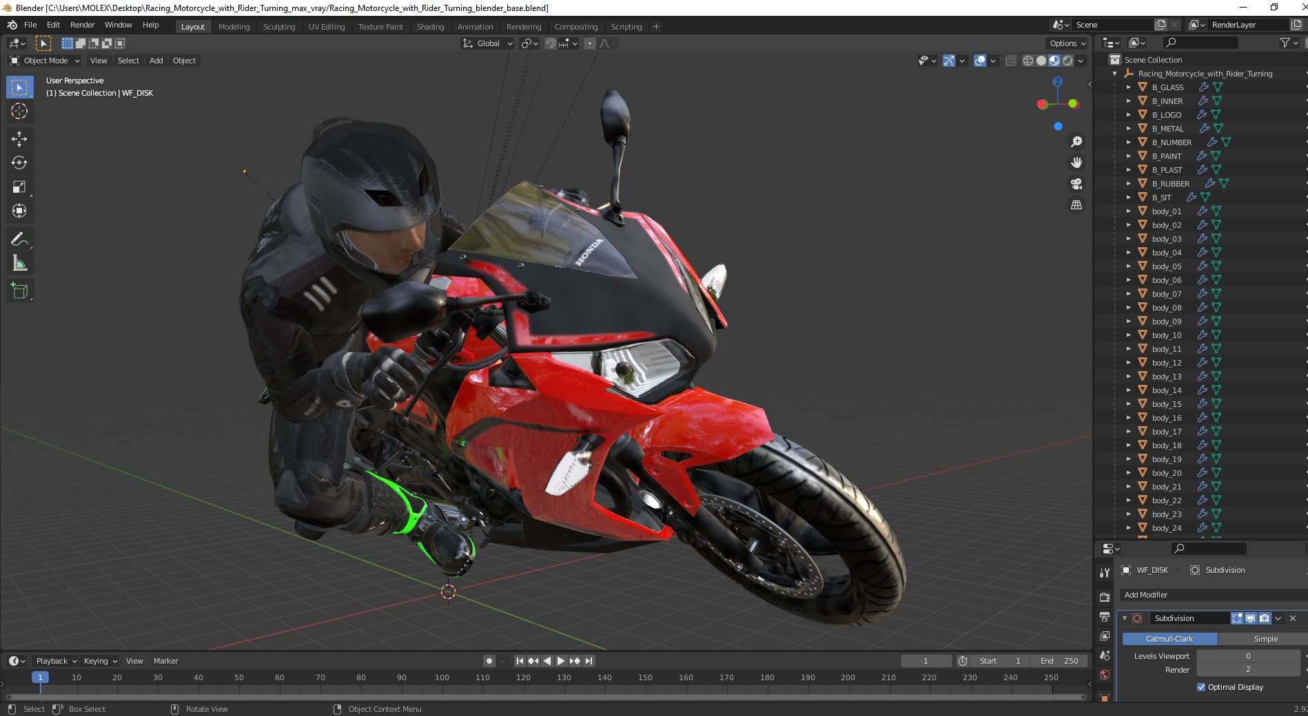 3D Racing Motorcycle with Rider Turning