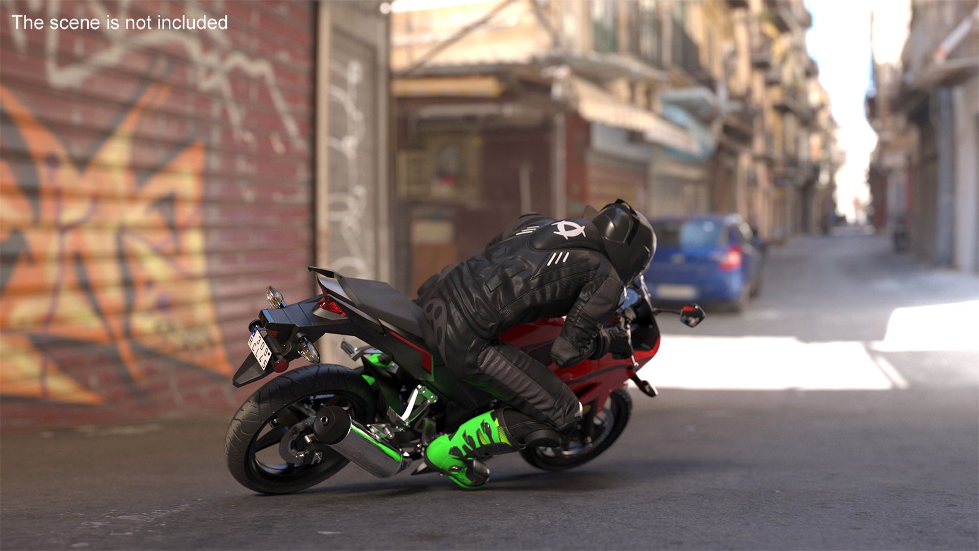 3D Racing Motorcycle with Rider Turning