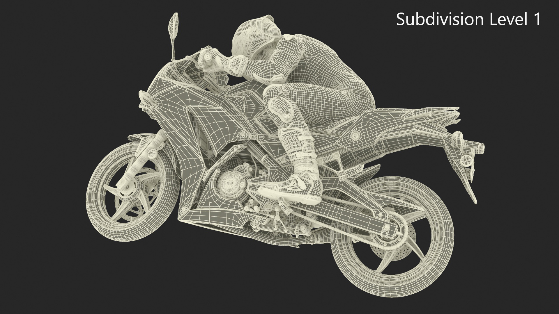 3D Racing Motorcycle with Rider Turning