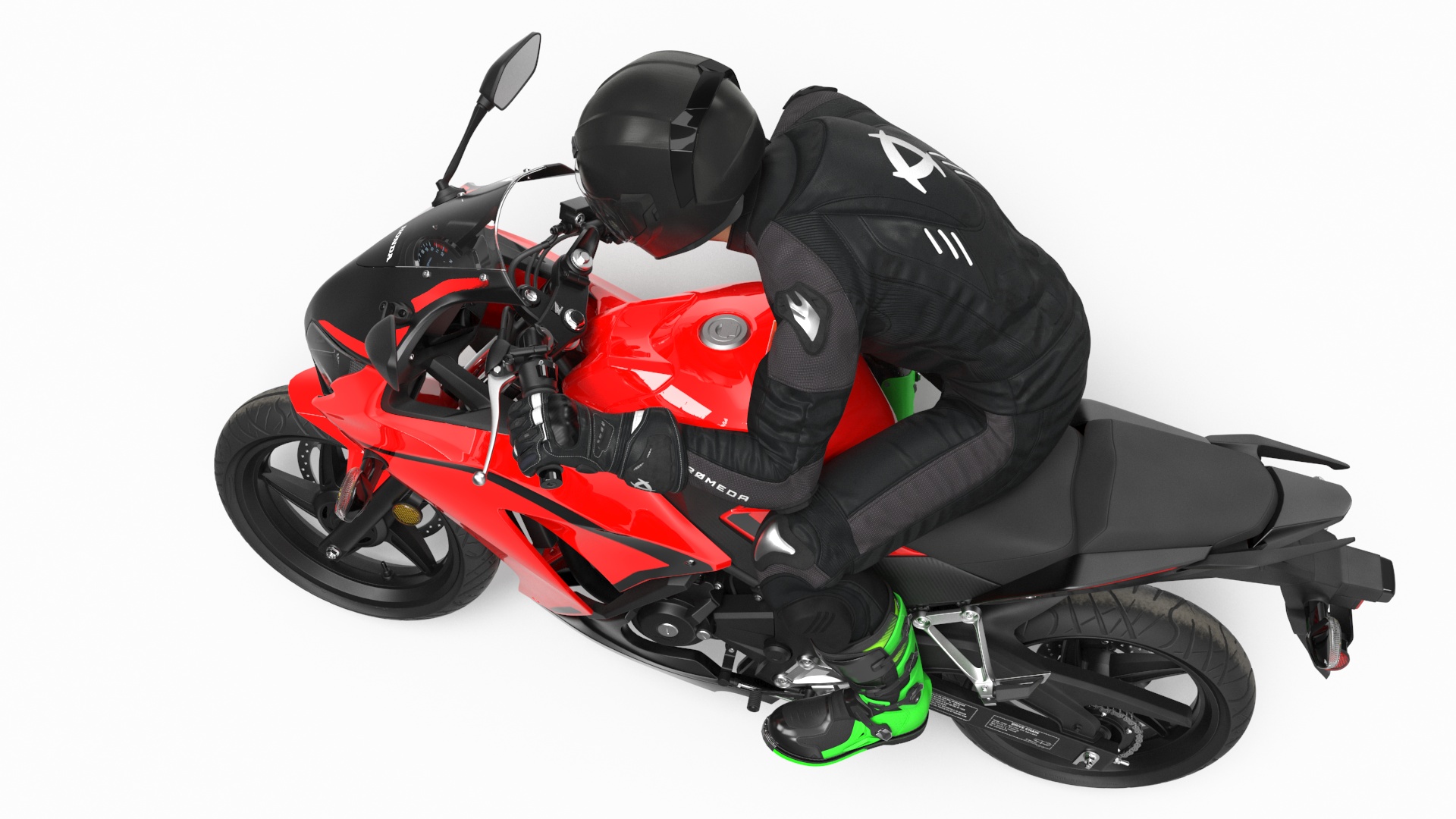 3D Racing Motorcycle with Rider Turning