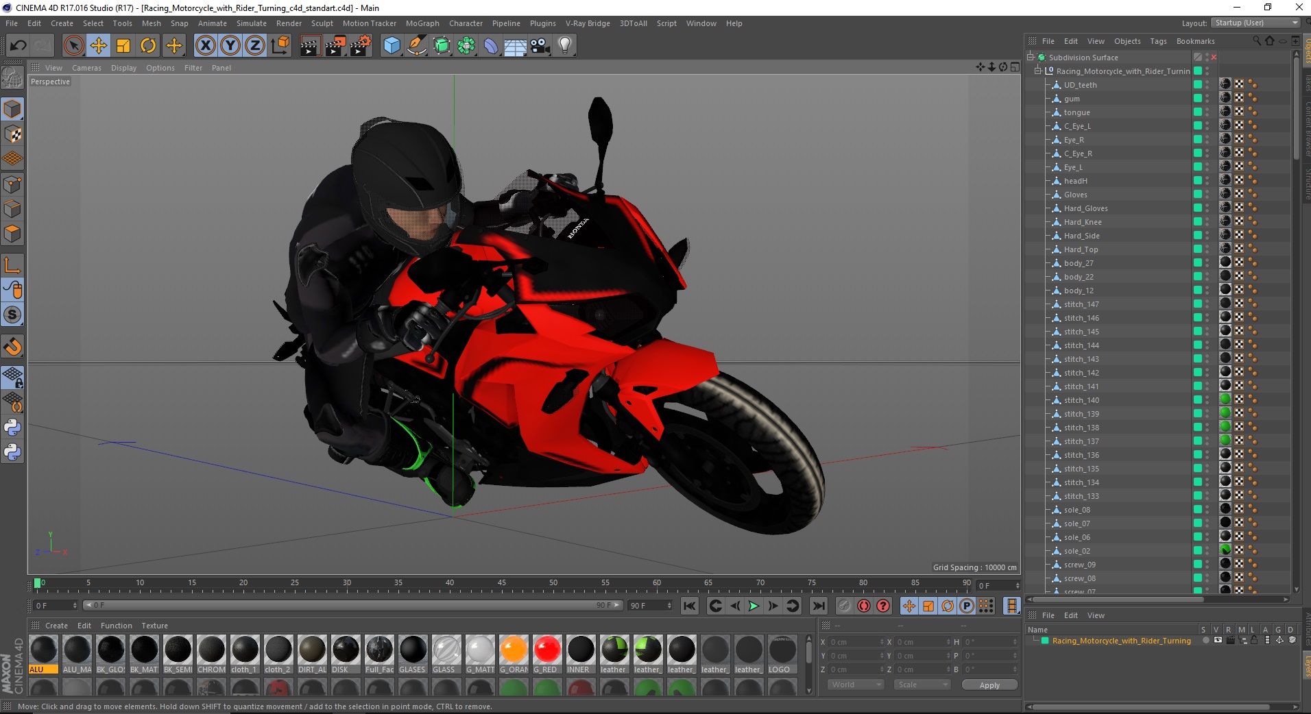 3D Racing Motorcycle with Rider Turning