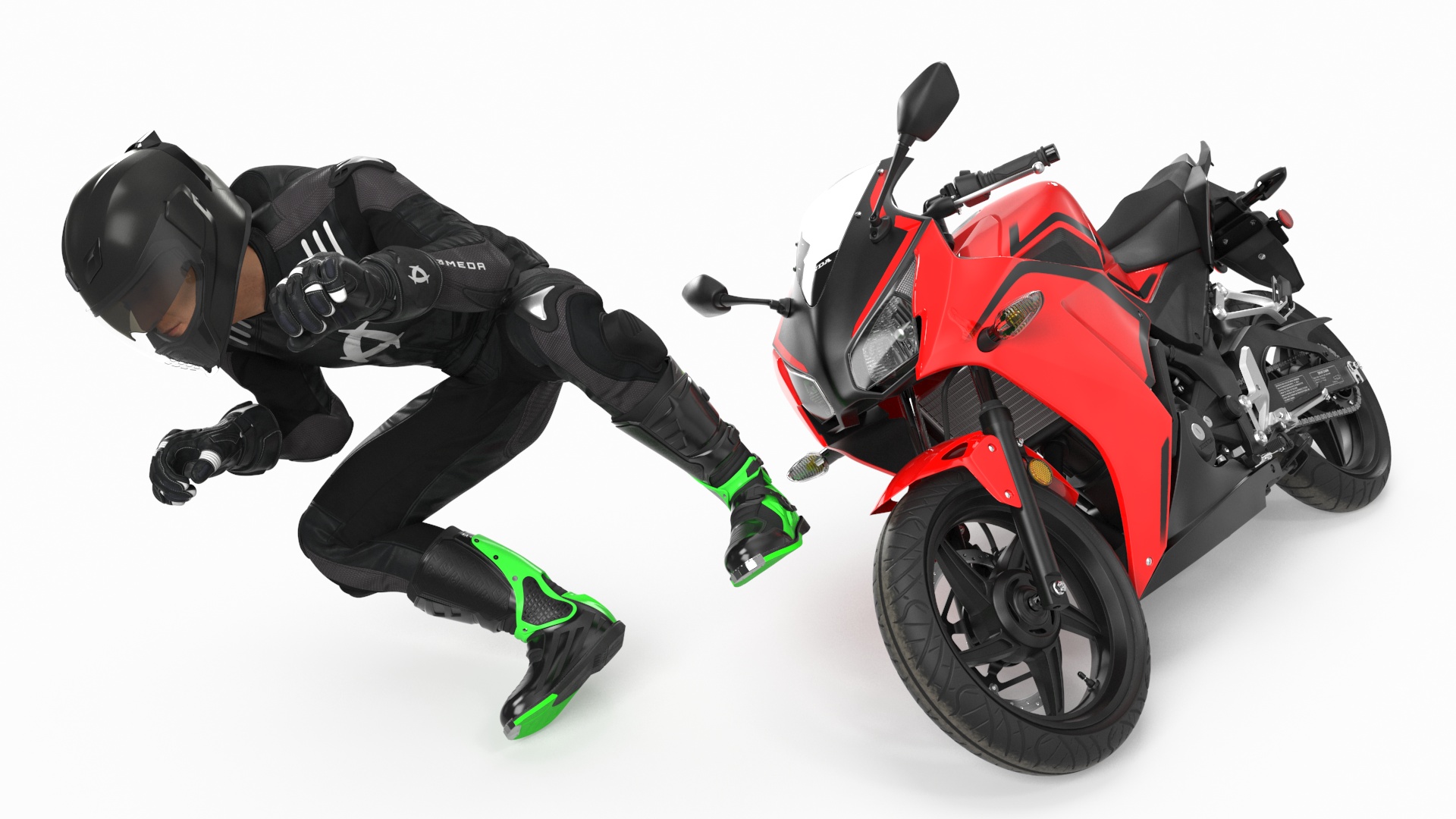 3D Racing Motorcycle with Rider Turning