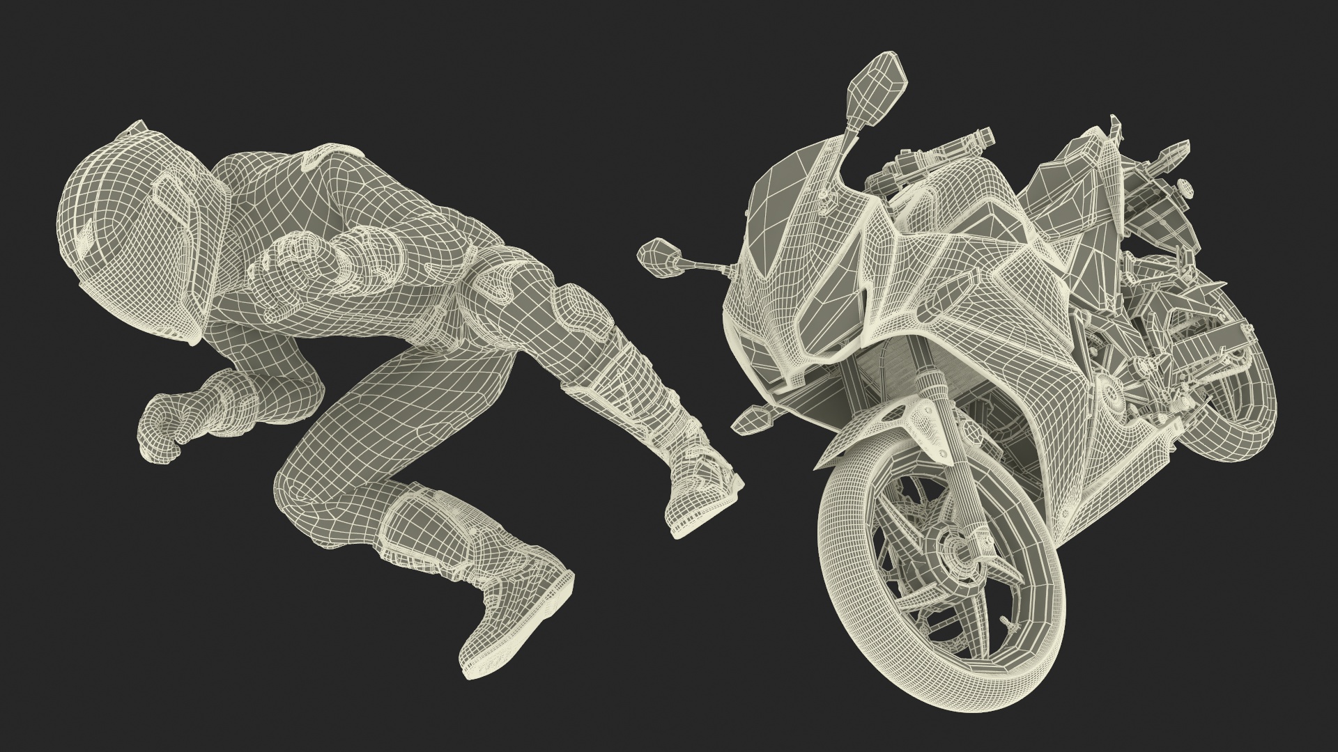 3D Racing Motorcycle with Rider Turning