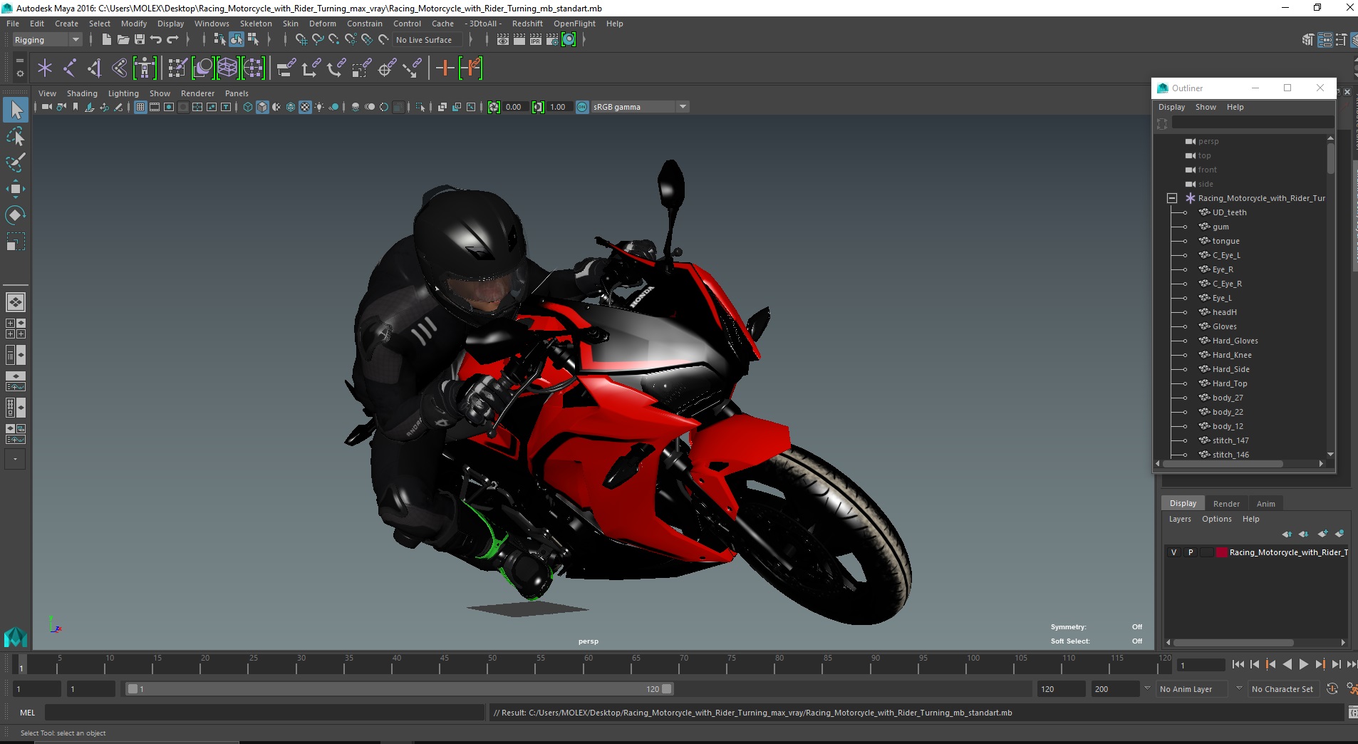 3D Racing Motorcycle with Rider Turning