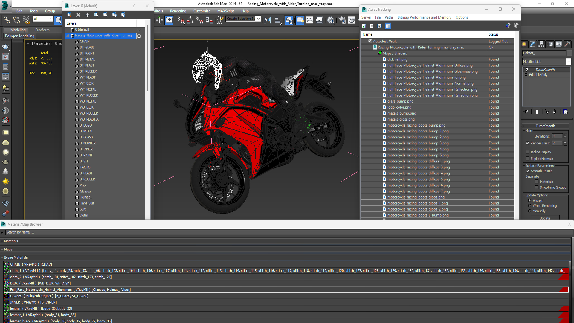 3D Racing Motorcycle with Rider Turning